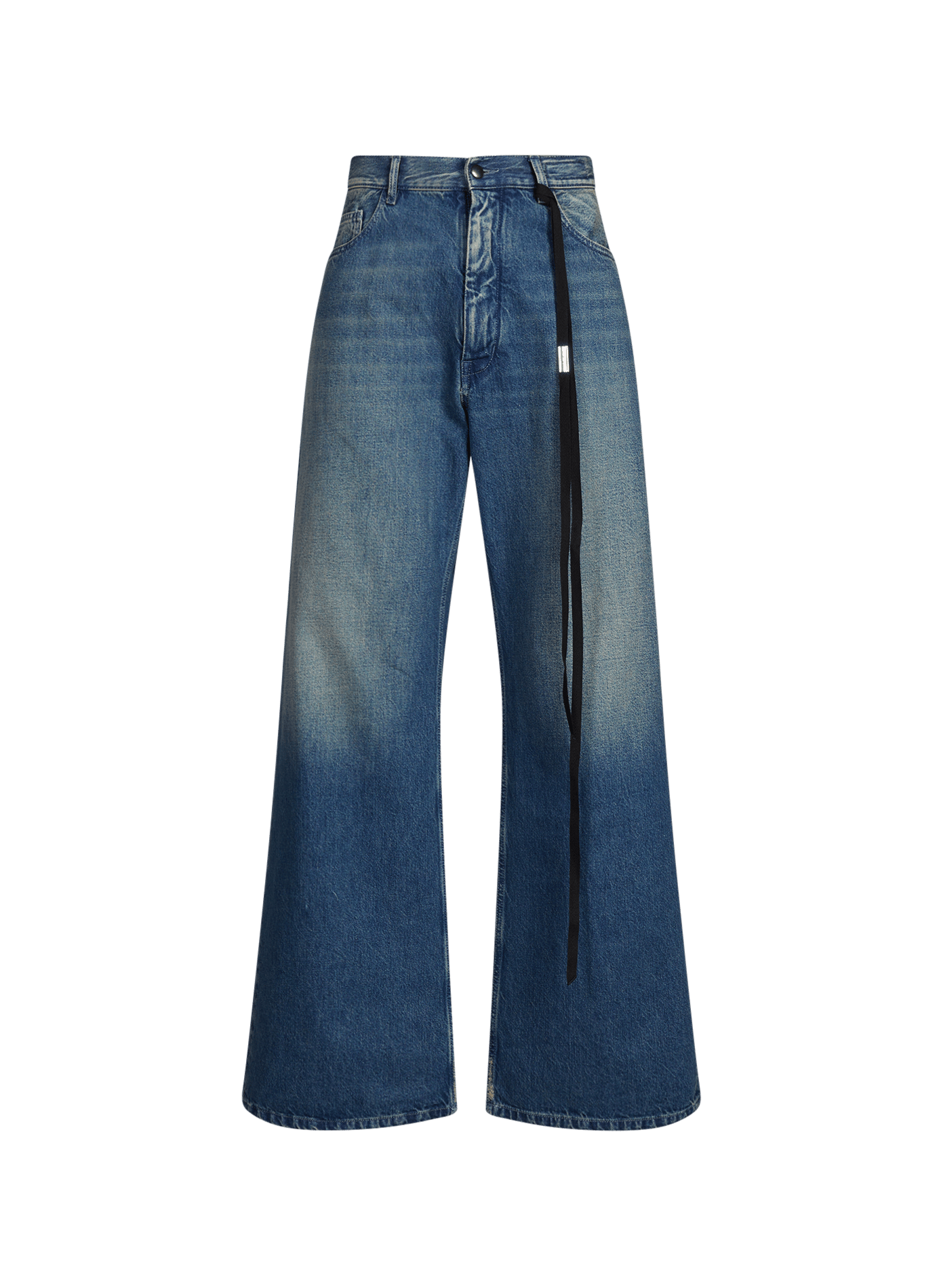 Jean ample Modest en denim de coton délavé ANN DEMEULEMEESTER Bleu