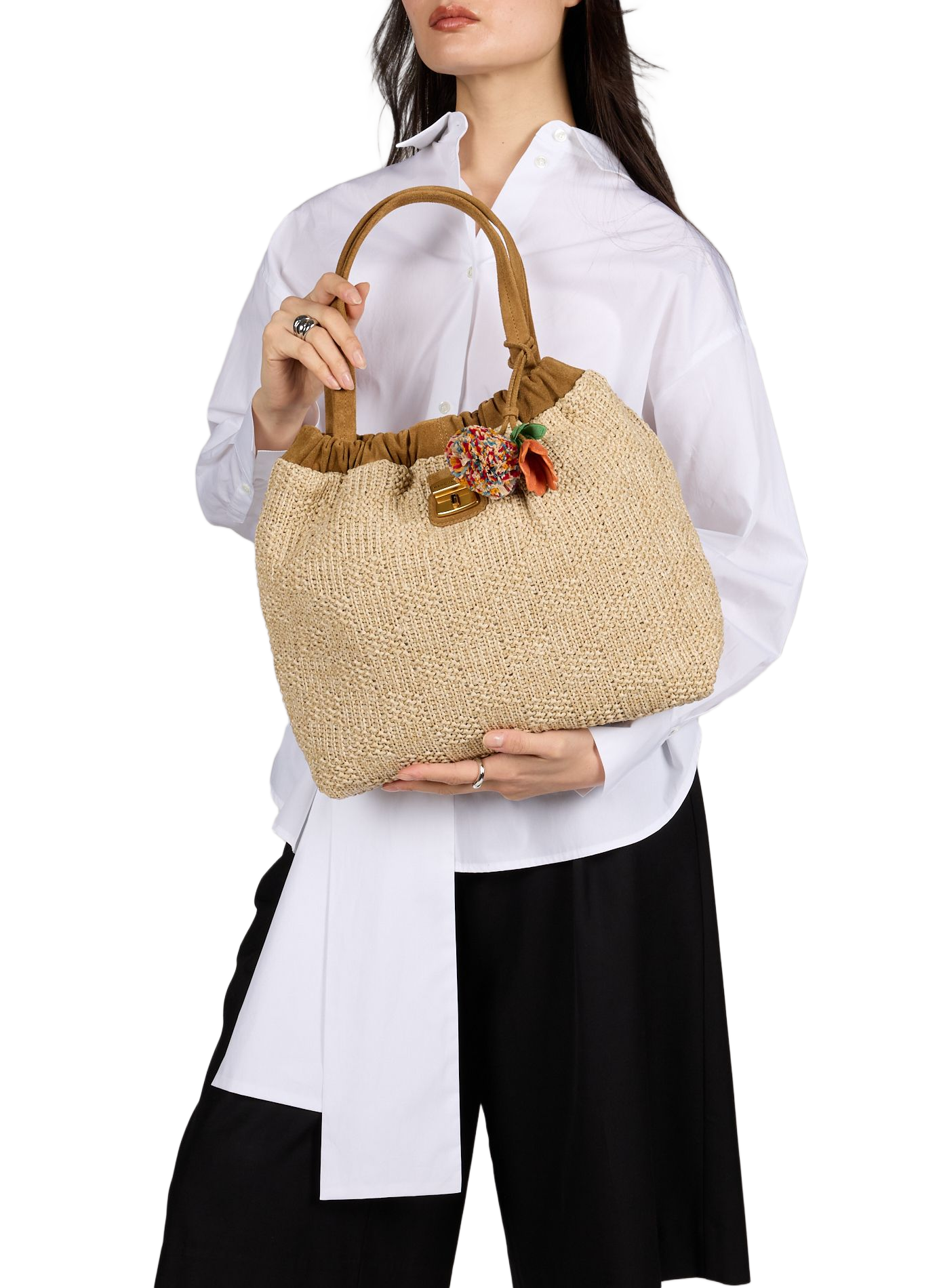 Raffia handbag with charms MARC JACOBS Beige