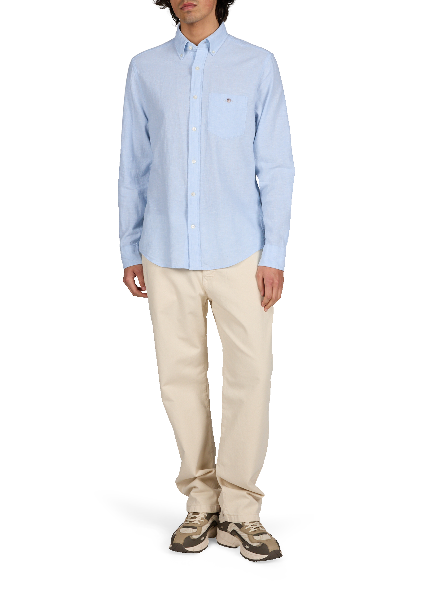 Chemise col américain en lin et coton GANT Bleu