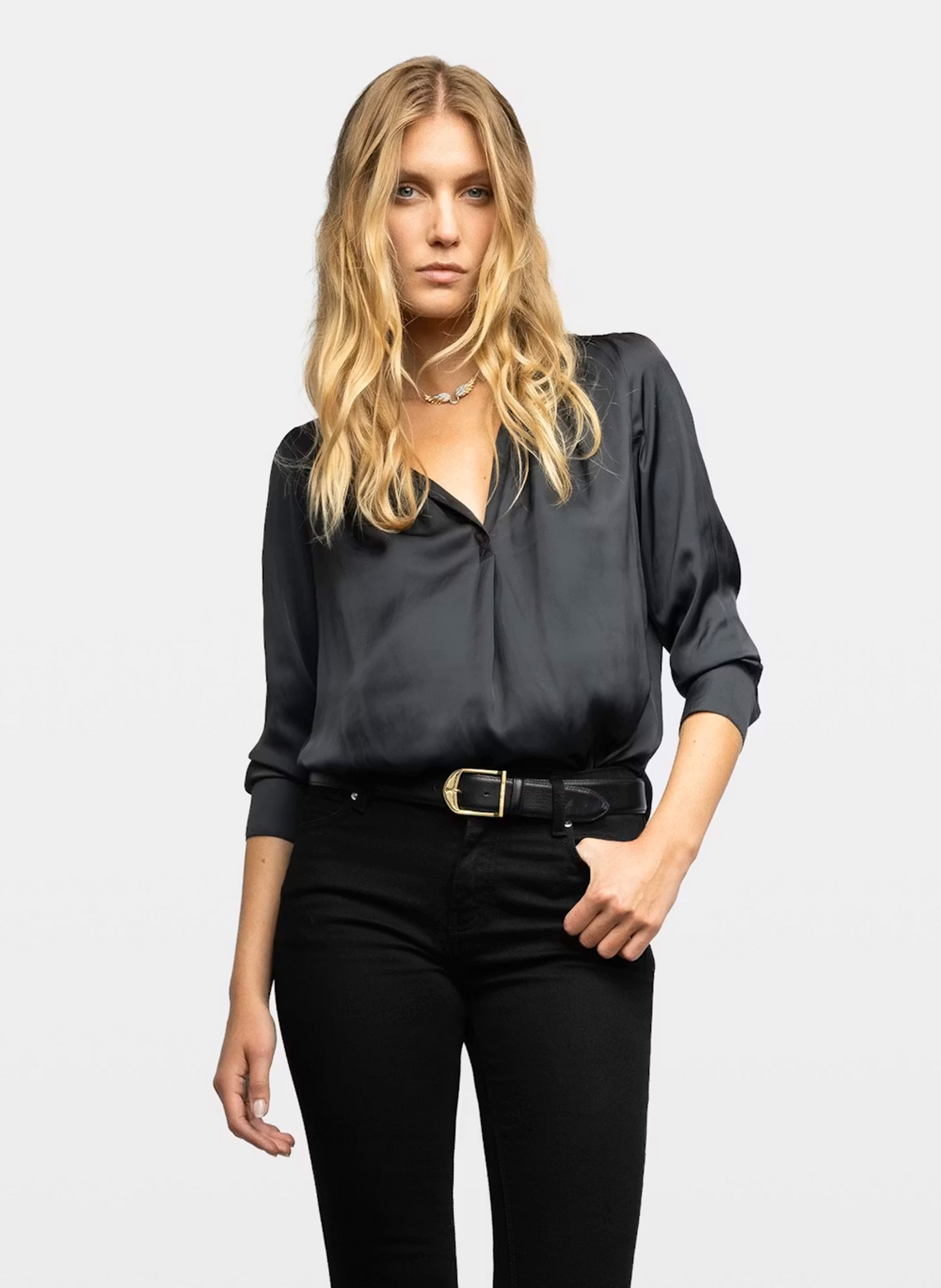 Blouse droite col v tink ZADIG&VOLTAIRE Zwart