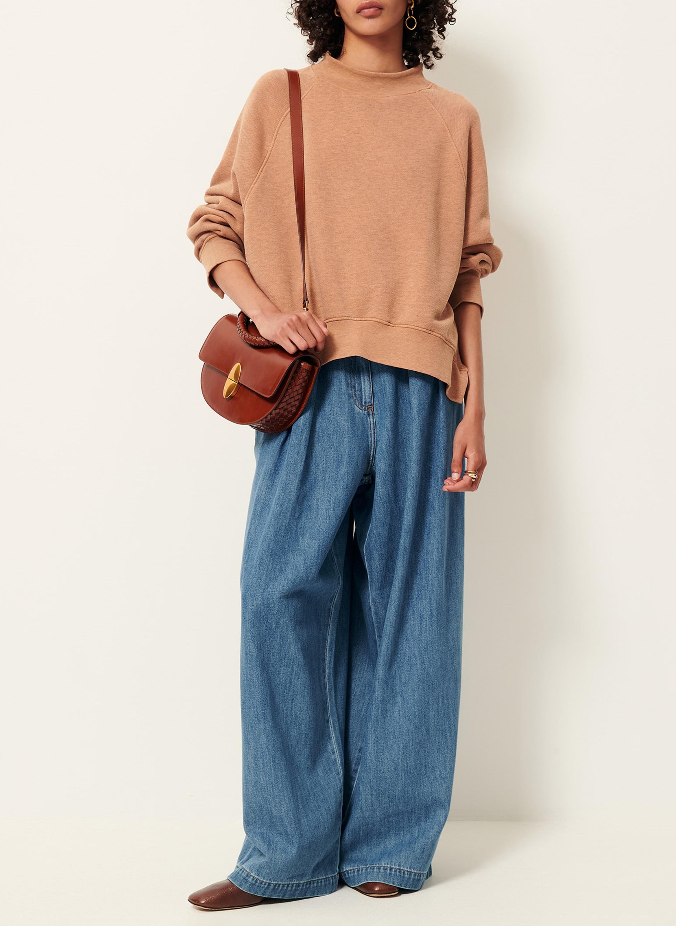 Sweat col rond en coton mélangé oliveira SESSUN Beige