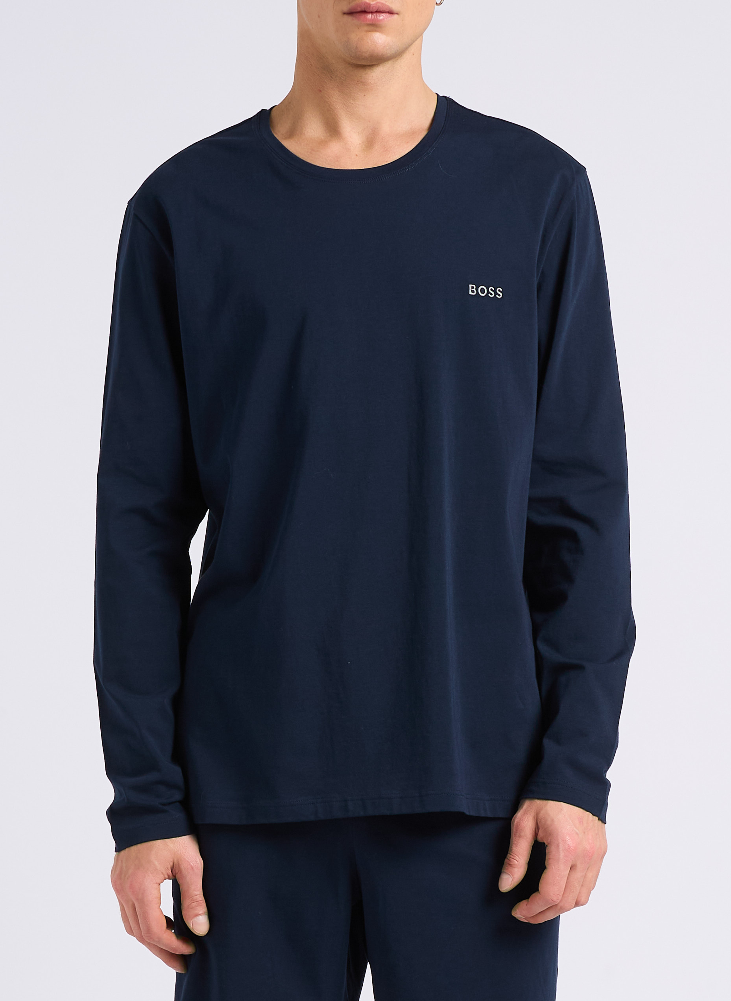 Tee-shirt à manches longues avec logo brodé en coton BOSS Bleu