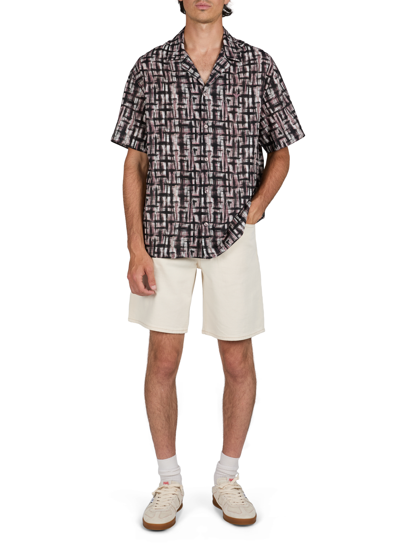 Textured cotton shirt with print ARMANI Khaki