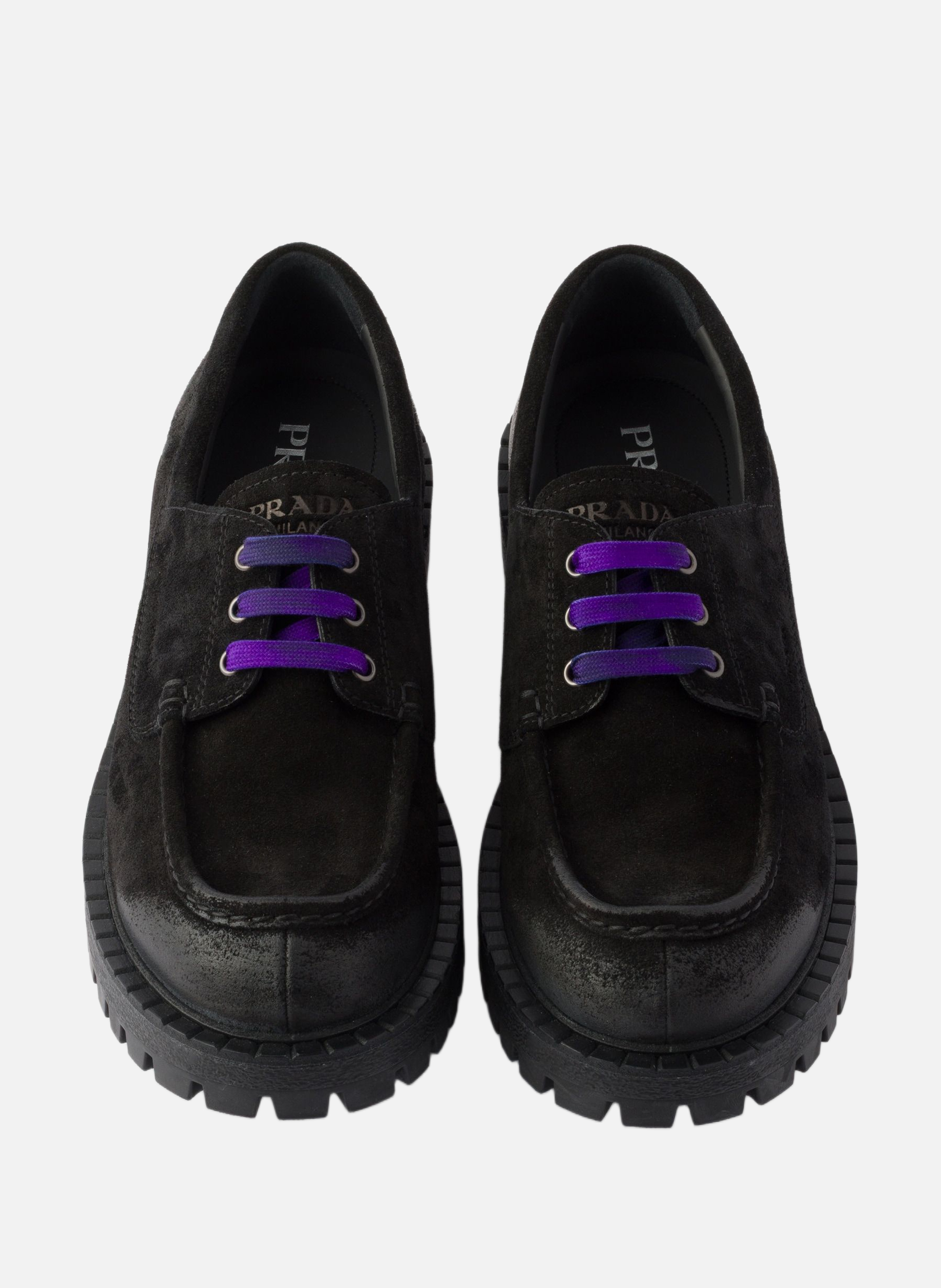 Chaussures à lacets en veau velours ciré PRADA Noir