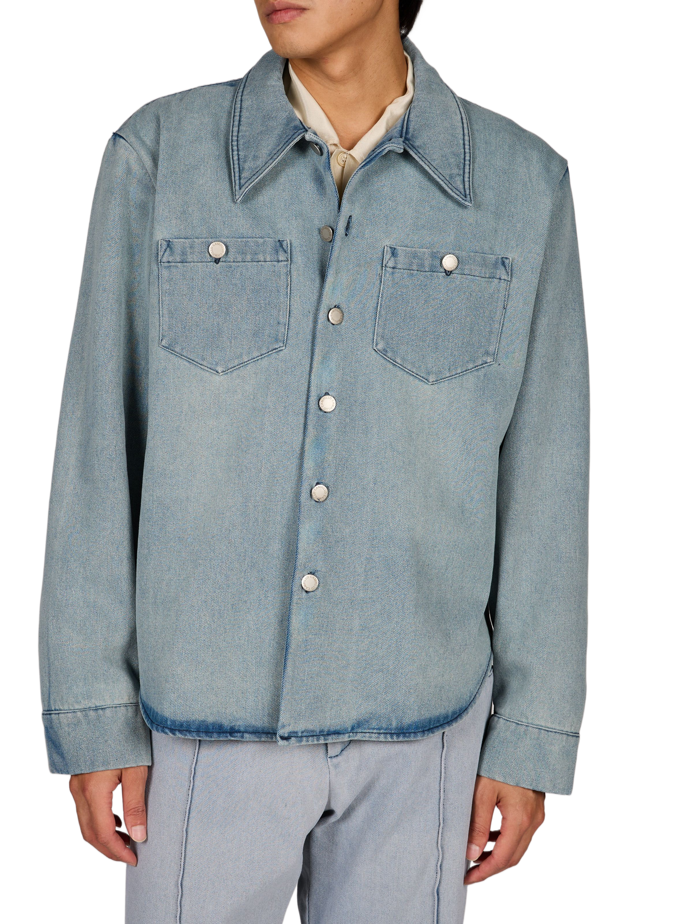 Ruedo long straight classic collar cotton jacket CAMPILLO Blue