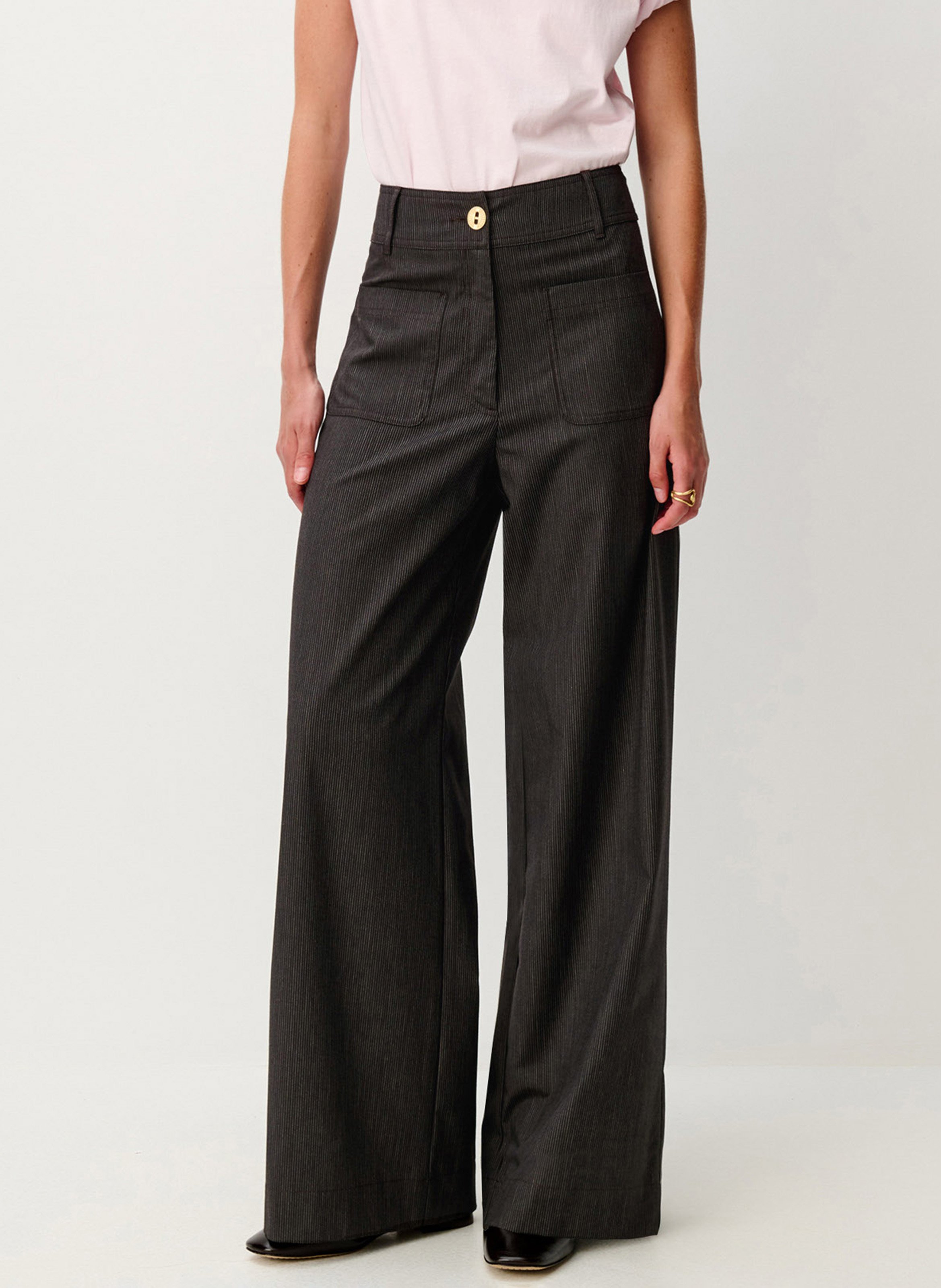 Pantalon large taille haute en coton mélangé manhatti SESSUN Marron