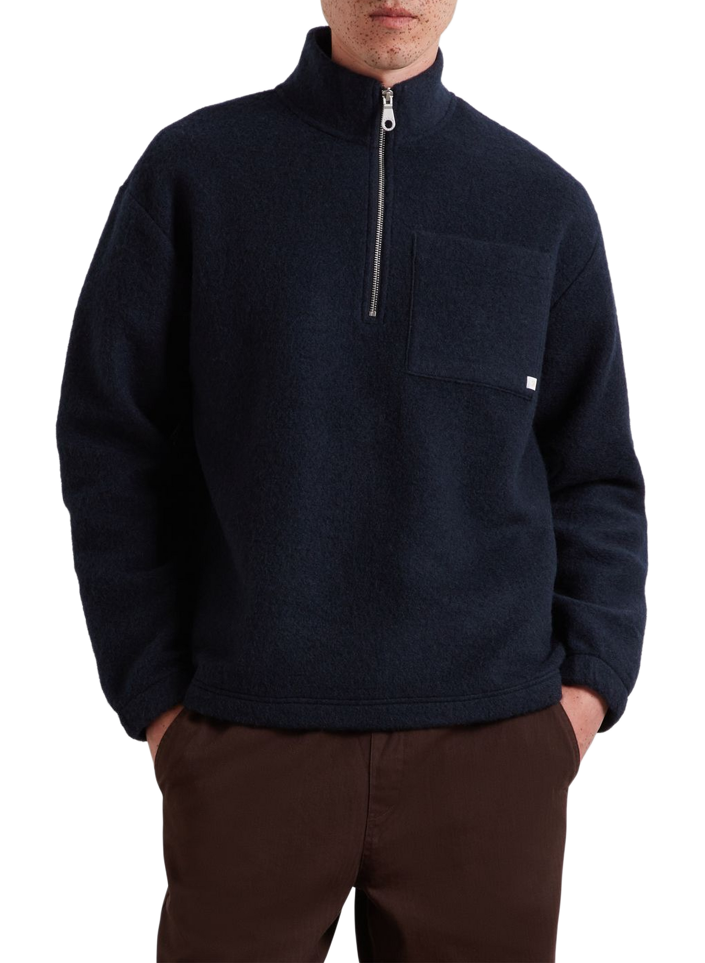 Pull droit côtelé en laine mélangée FARAH Bleu