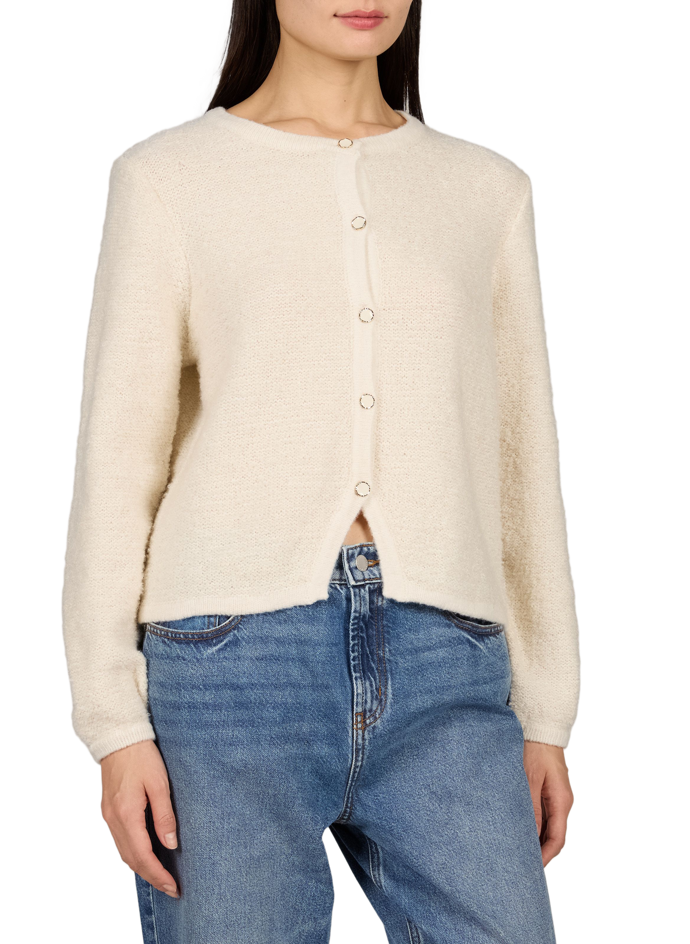 Gerade geschnittene Strickjacke mit langen Ärmeln VILA Beige