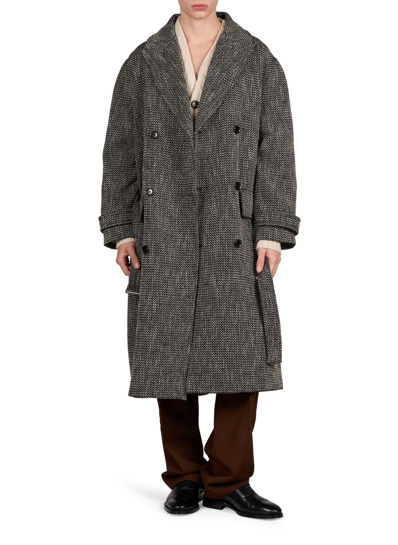 Two-tone long belted coat DROLE DE MONSIEUR Black