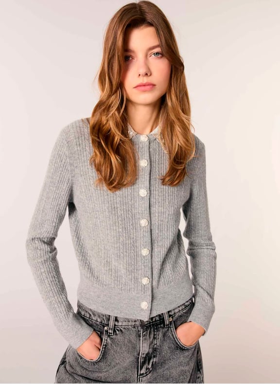 Gilet droit col classique en laine mélangée Gris by MAJE MAJE Gilet droit col classique en laine mélangée Gris