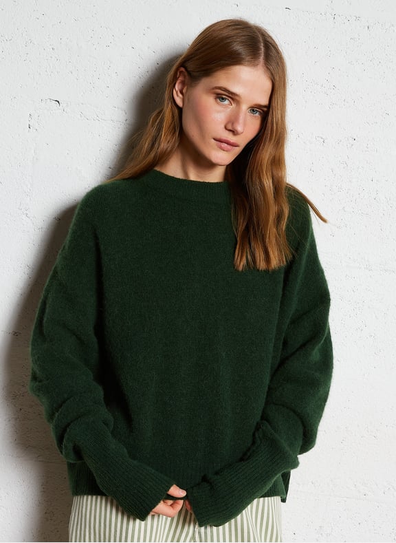 Pull ample col rond en laine mélangée vitow Vert by AMERICAN VINTAGE AMERICAN VINTAGE Pull ample col rond en laine mélangée vitow Vert