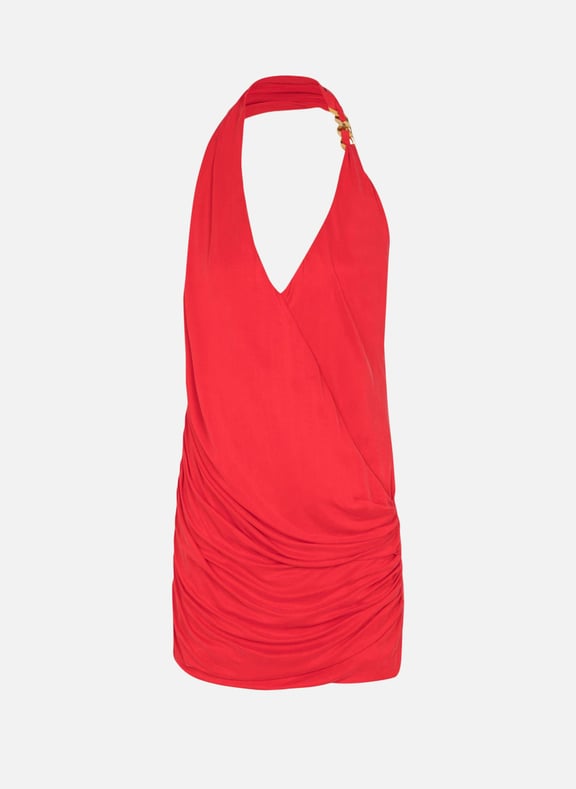 Robe dos-nu drapée en jersey Rouge by BALMAIN BALMAIN Robe dos-nu drapée en jersey Rouge