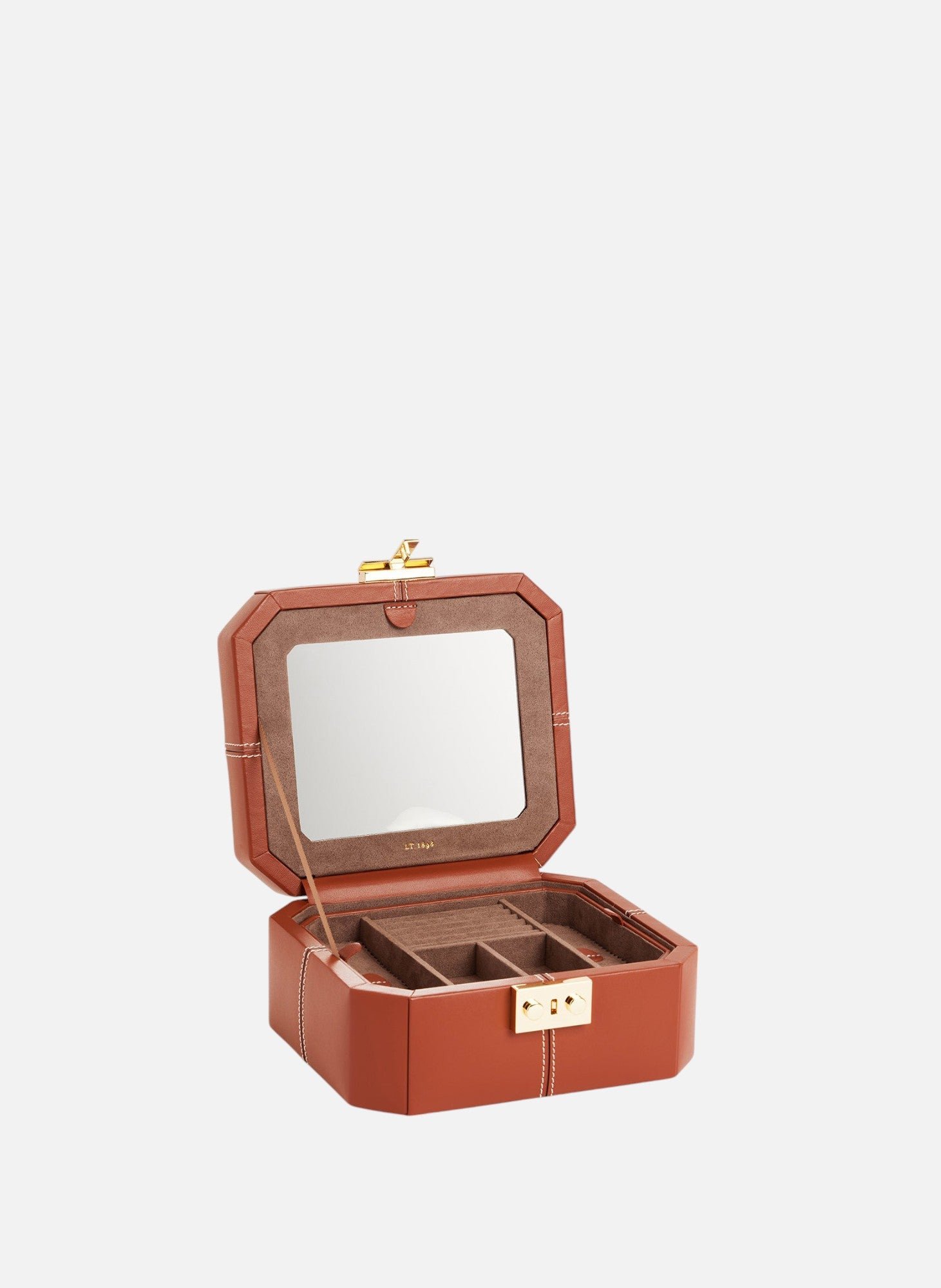 Petite boîte à bijoux fermoir t en cuir LE TANNEUR Marron