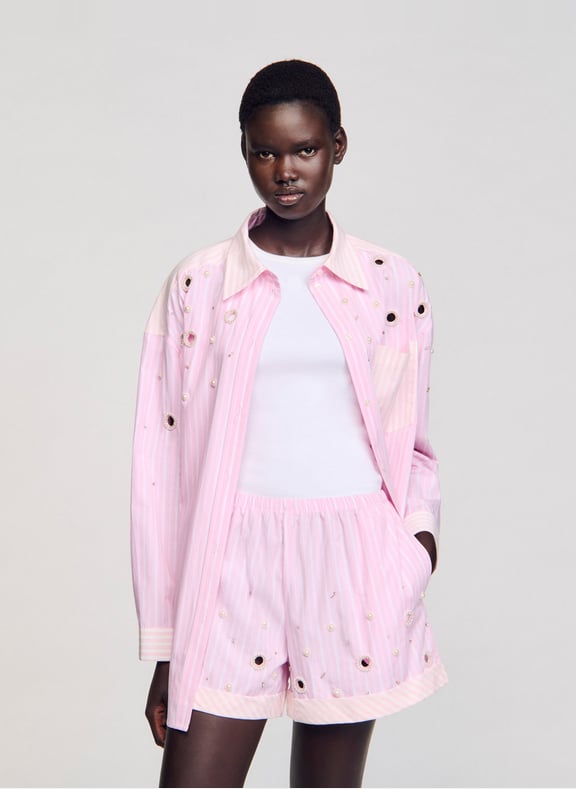 Chemise oversize en coton rayé Rose by SANDRO SANDRO Chemise oversize en coton rayé Rose