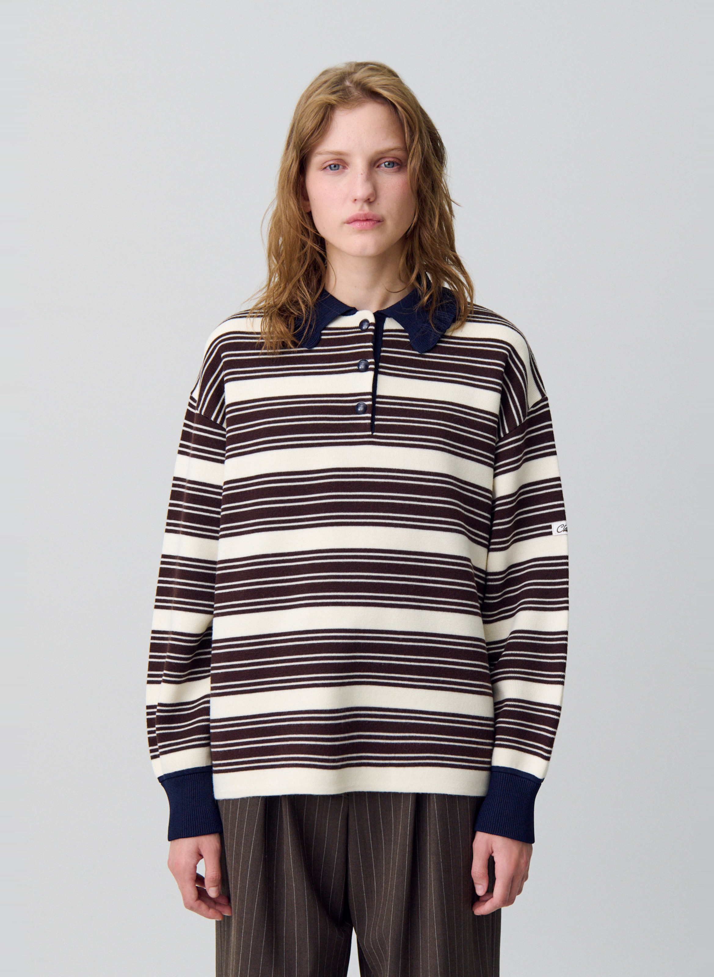 Pull col polo à rayures Manon  Marron