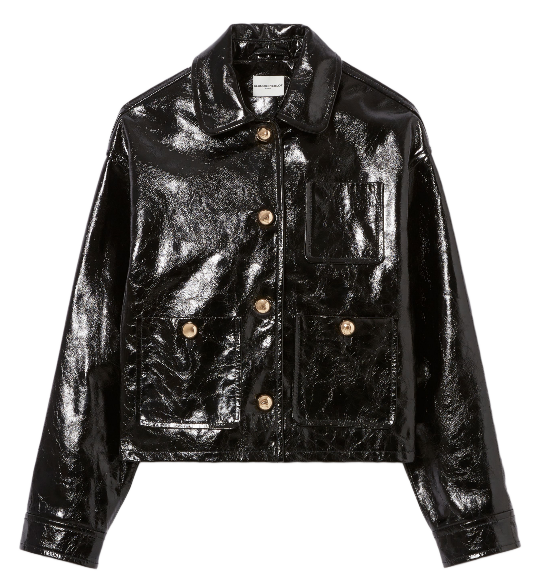 Veste droite col classique en cuir clementina CLAUDIE PIERLOT Noir