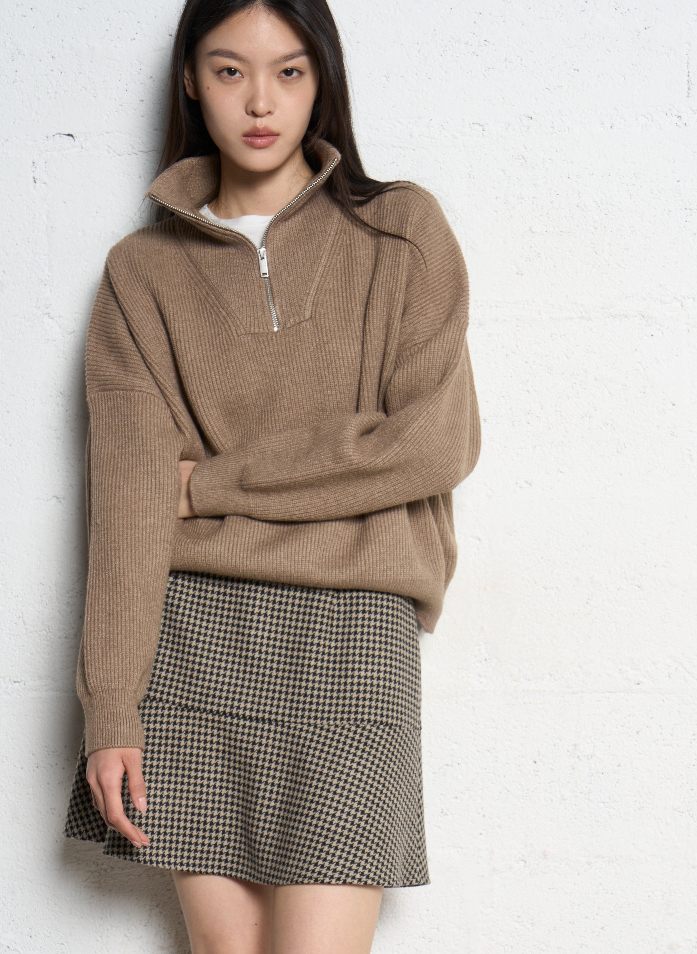 Pull ample col camionneur en maille IKKS Beige