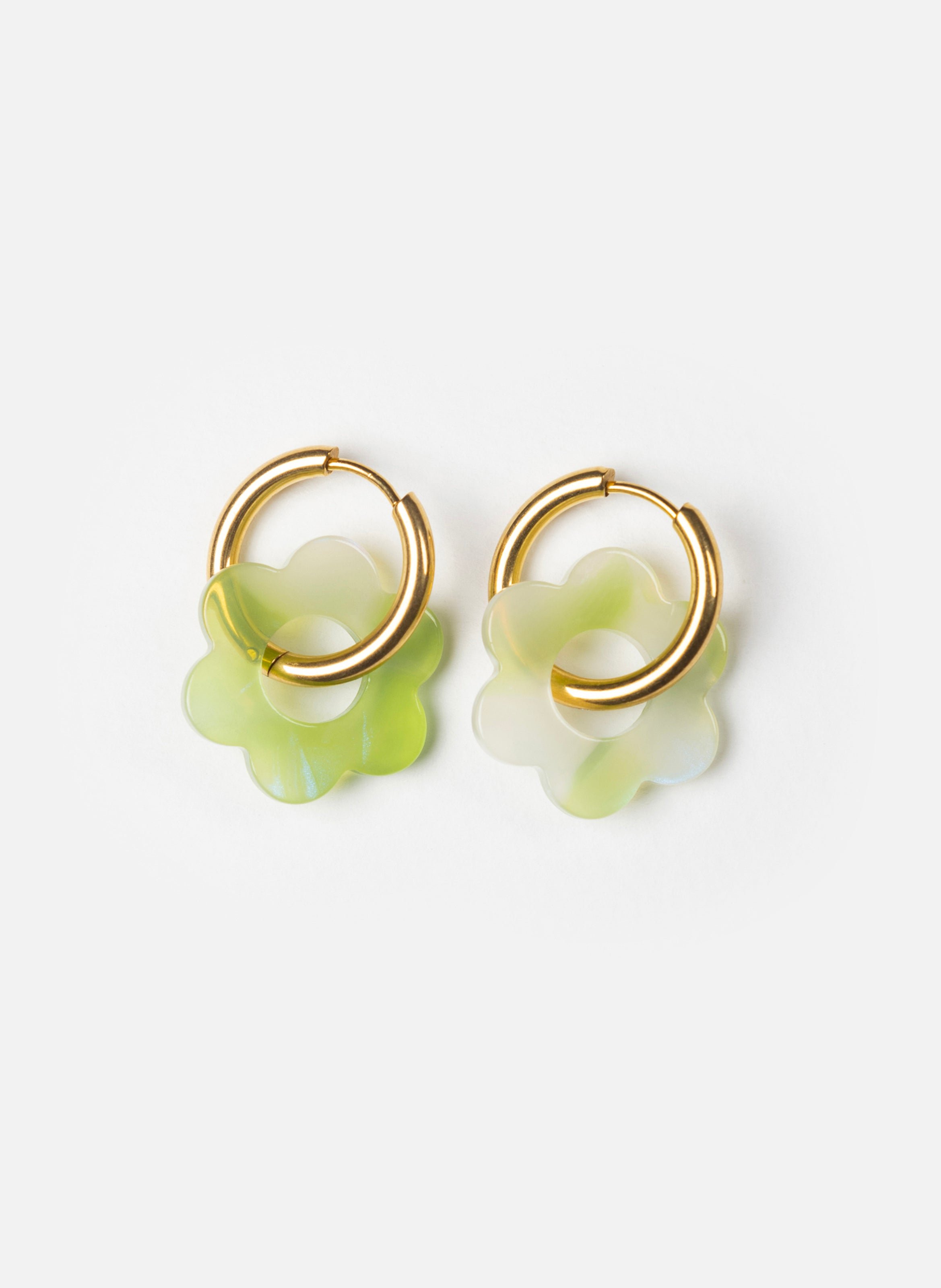 Boucles d'oreilles maxi fleurette avec anneaux en acier inoxydable doré  Pomme