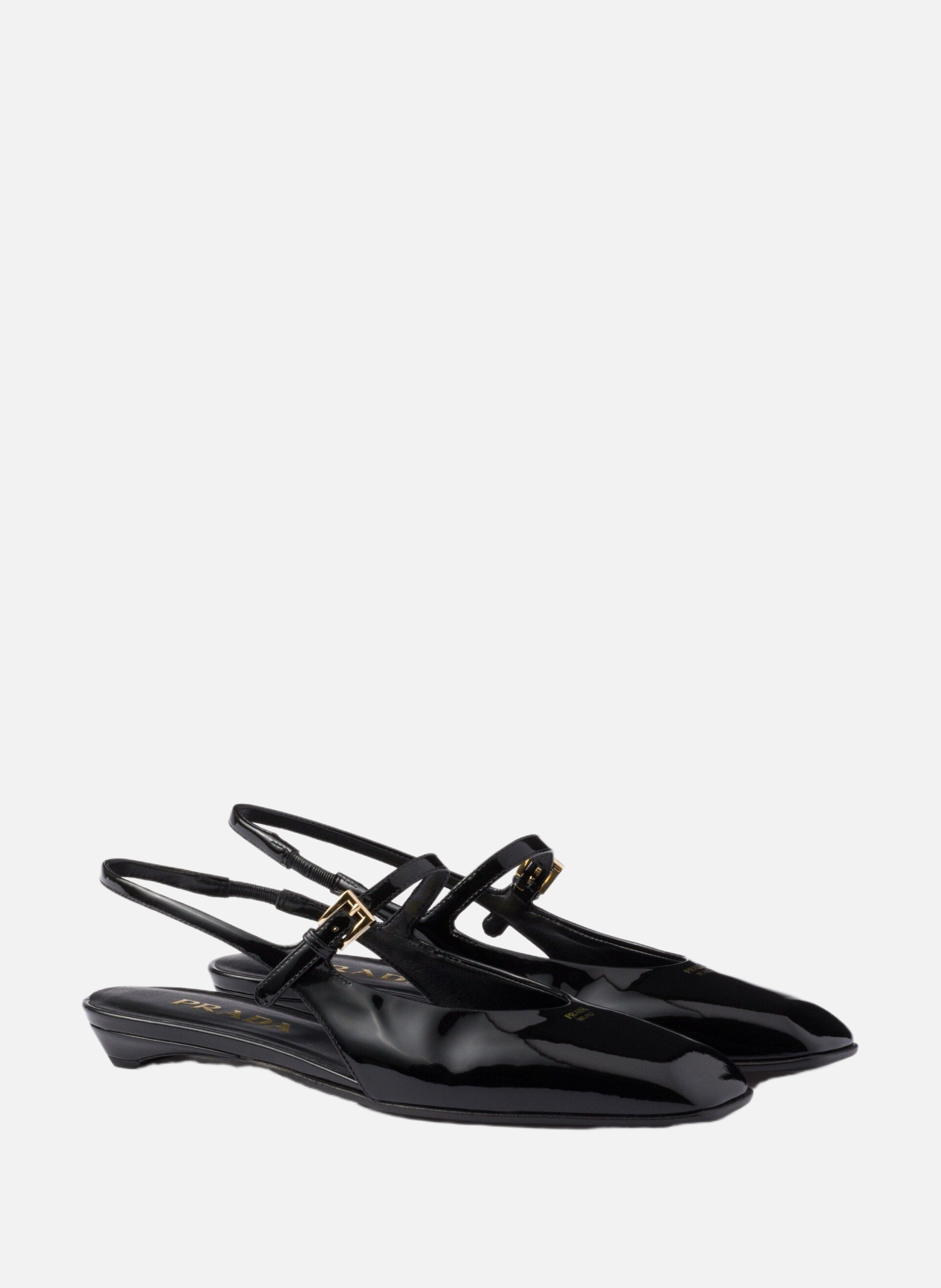 Ballerines à bride arrière en cuir verni PRADA Noir