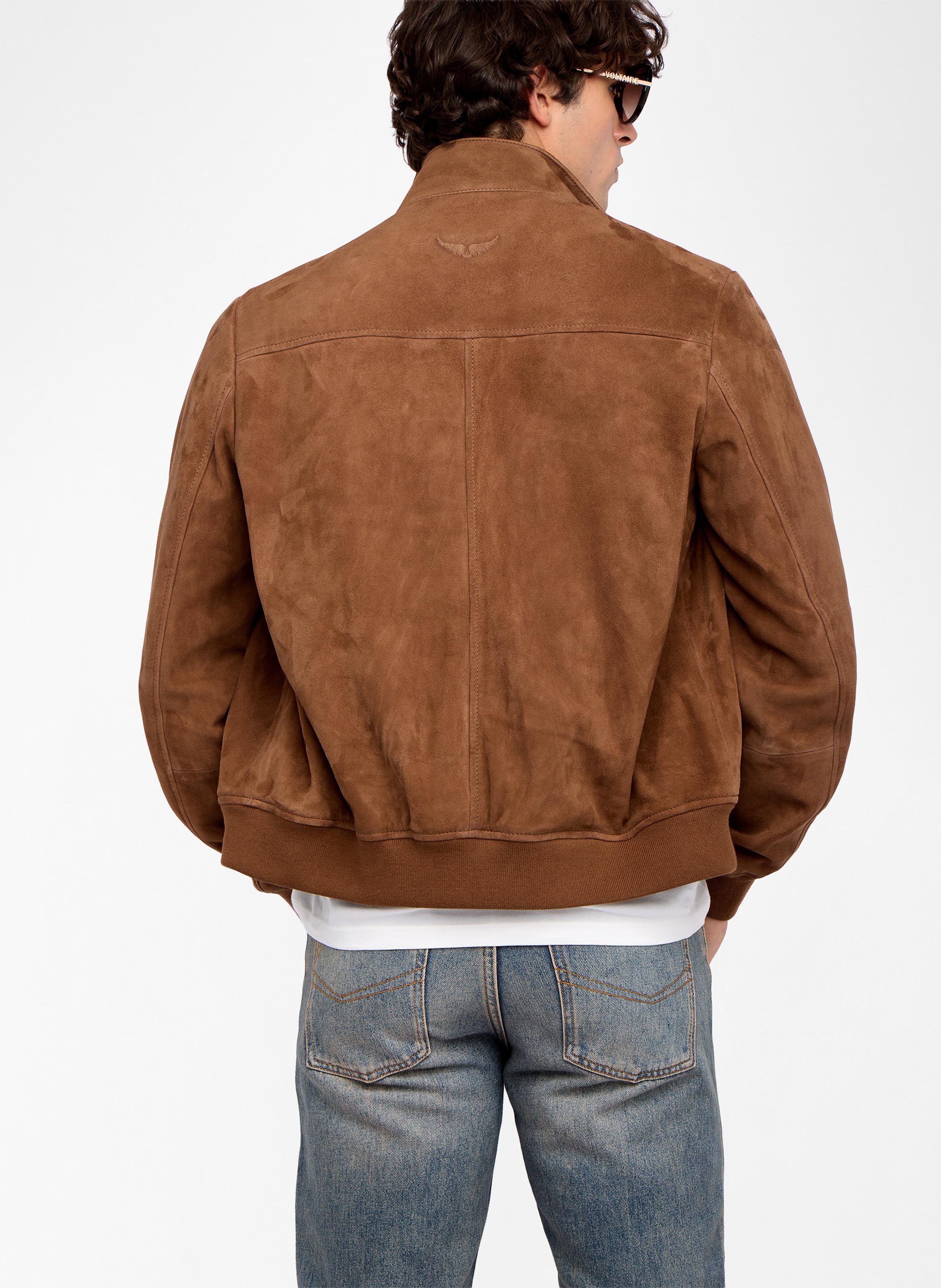 Blouson droit col montant en cuir velours lonni ZADIG&VOLTAIRE Marron