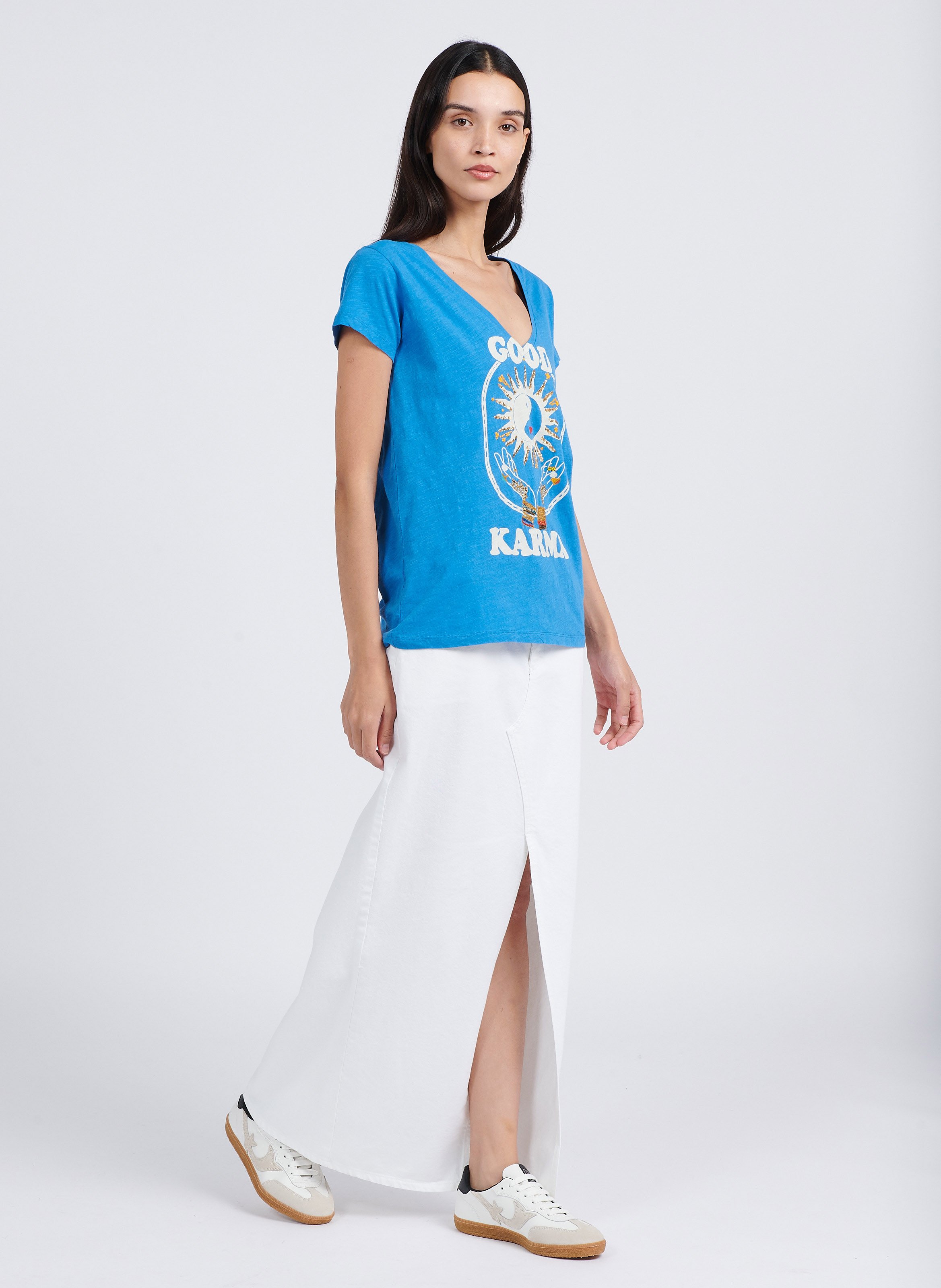 Baskets basses en cuir bi-matière crew BA&SH Blanc