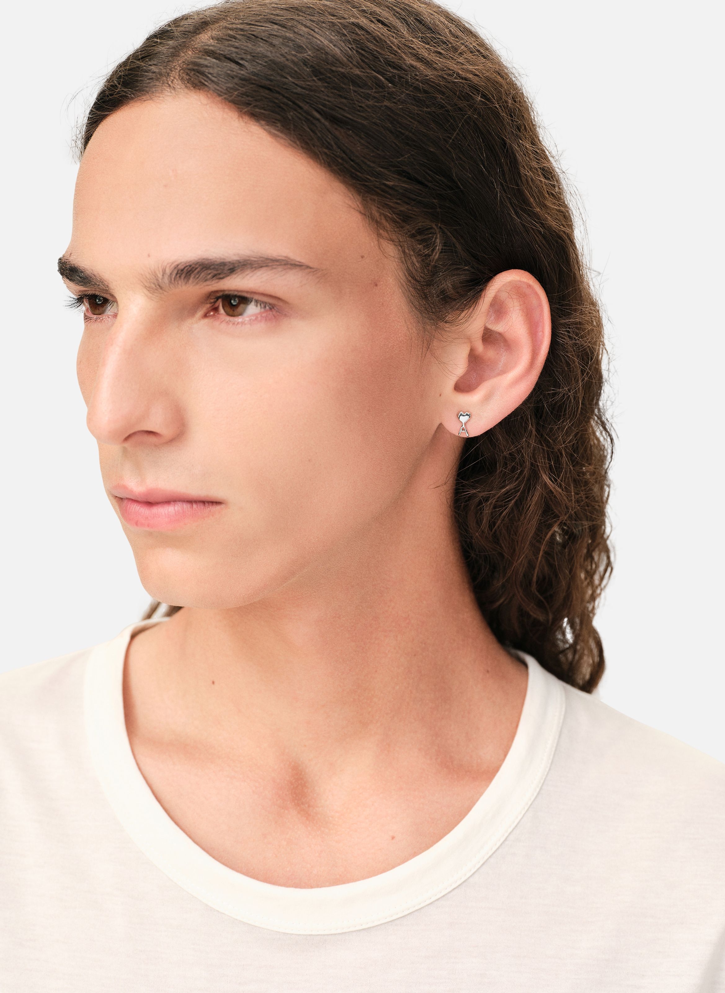 Boucles d'oreilles dorées argentées ami de coeur unisexes en laiton AMI PARIS Gris