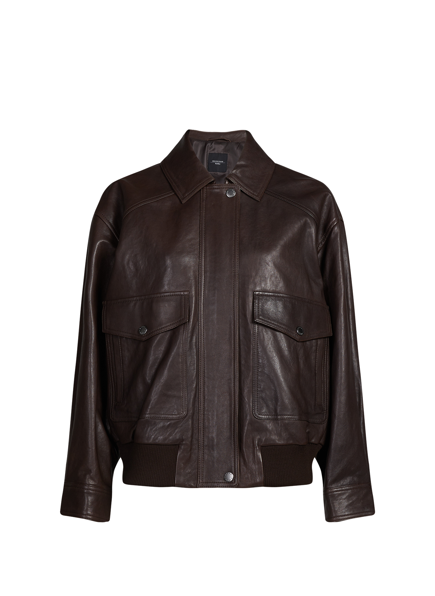 Veste ample à col classique en cuir WEEK END Marron