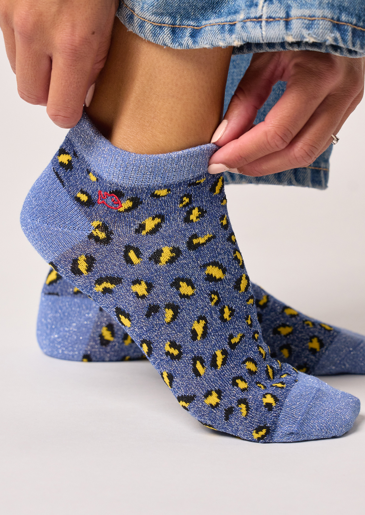 Socquettes en coton peigné leopard BILLYBELT Bleu