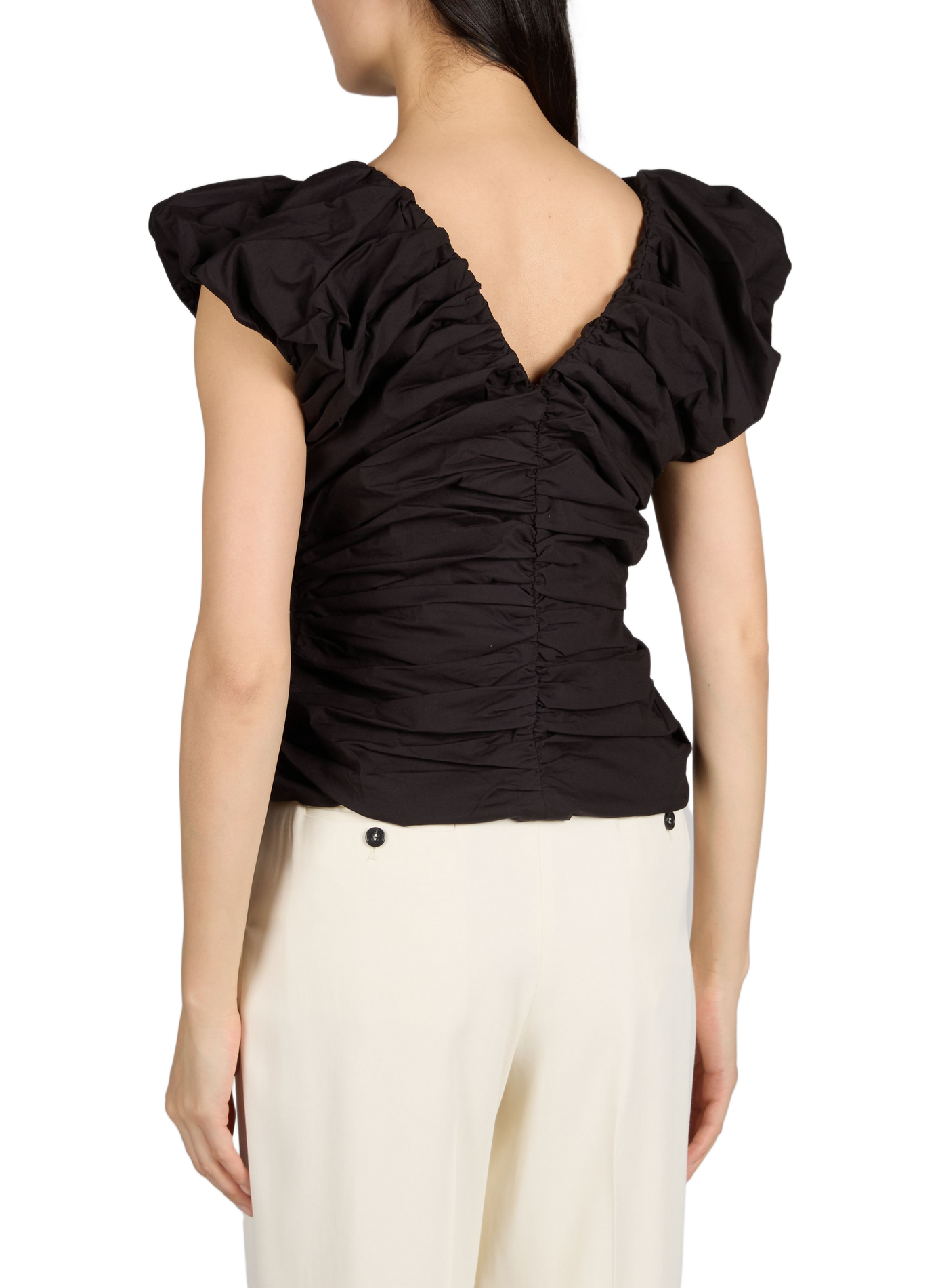 Pleated cotton-blend top GANNI Black