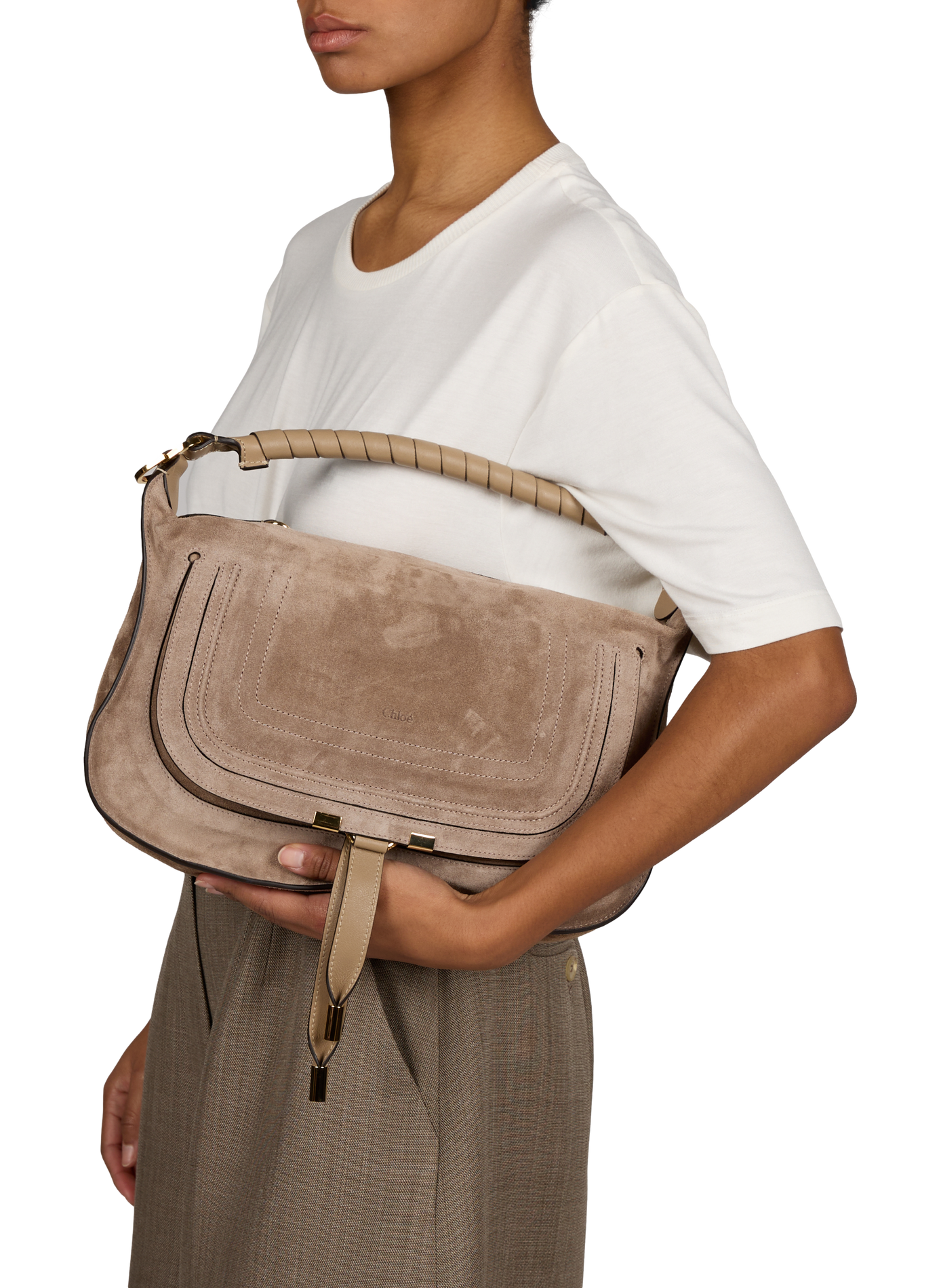 Petit sac épaule Marcie en cuir suédé de beau CHLOÉ Gris