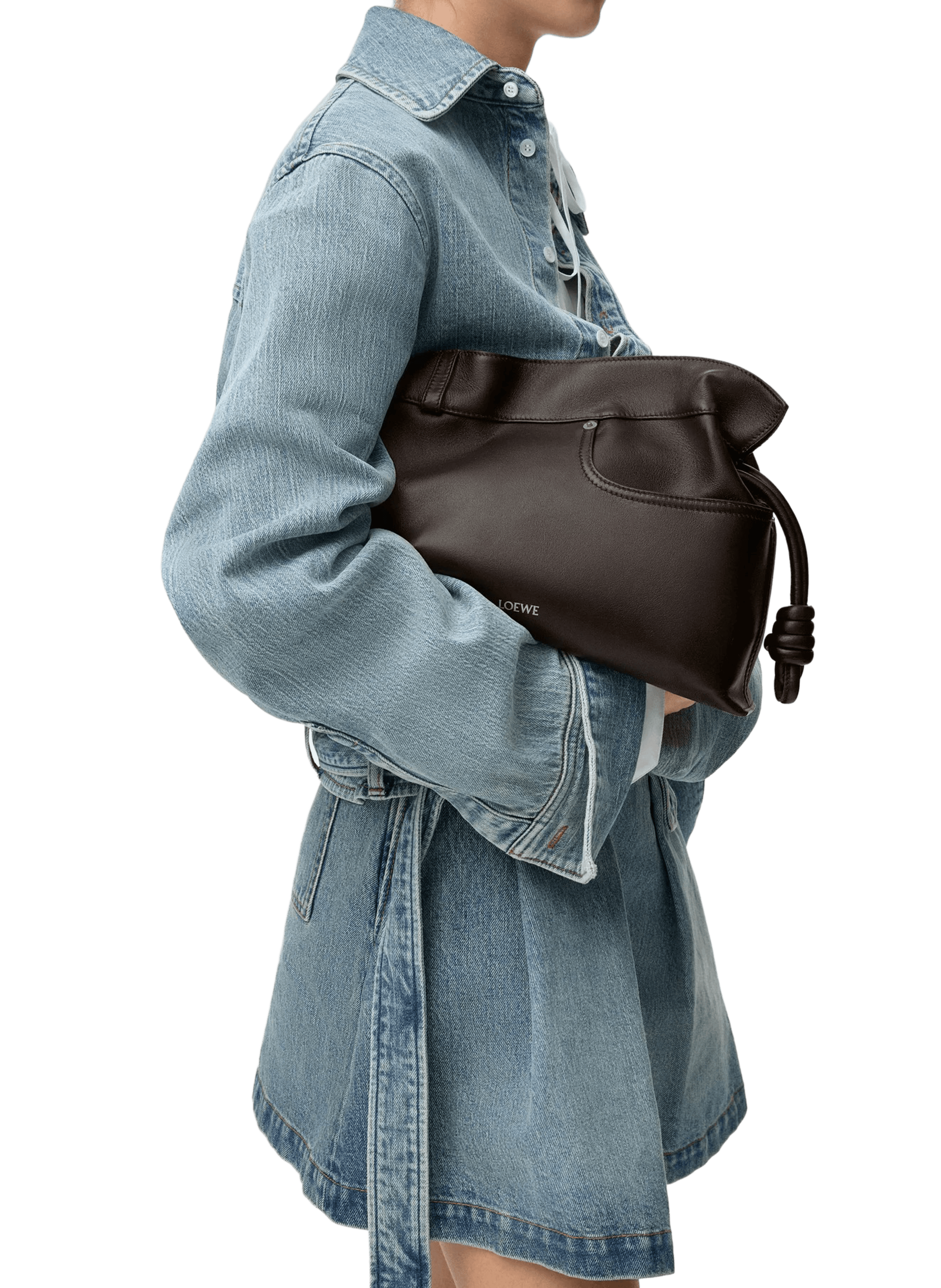 Flamenco medium Panta calf leather clutch in shiny calf leather LOEWE Brown