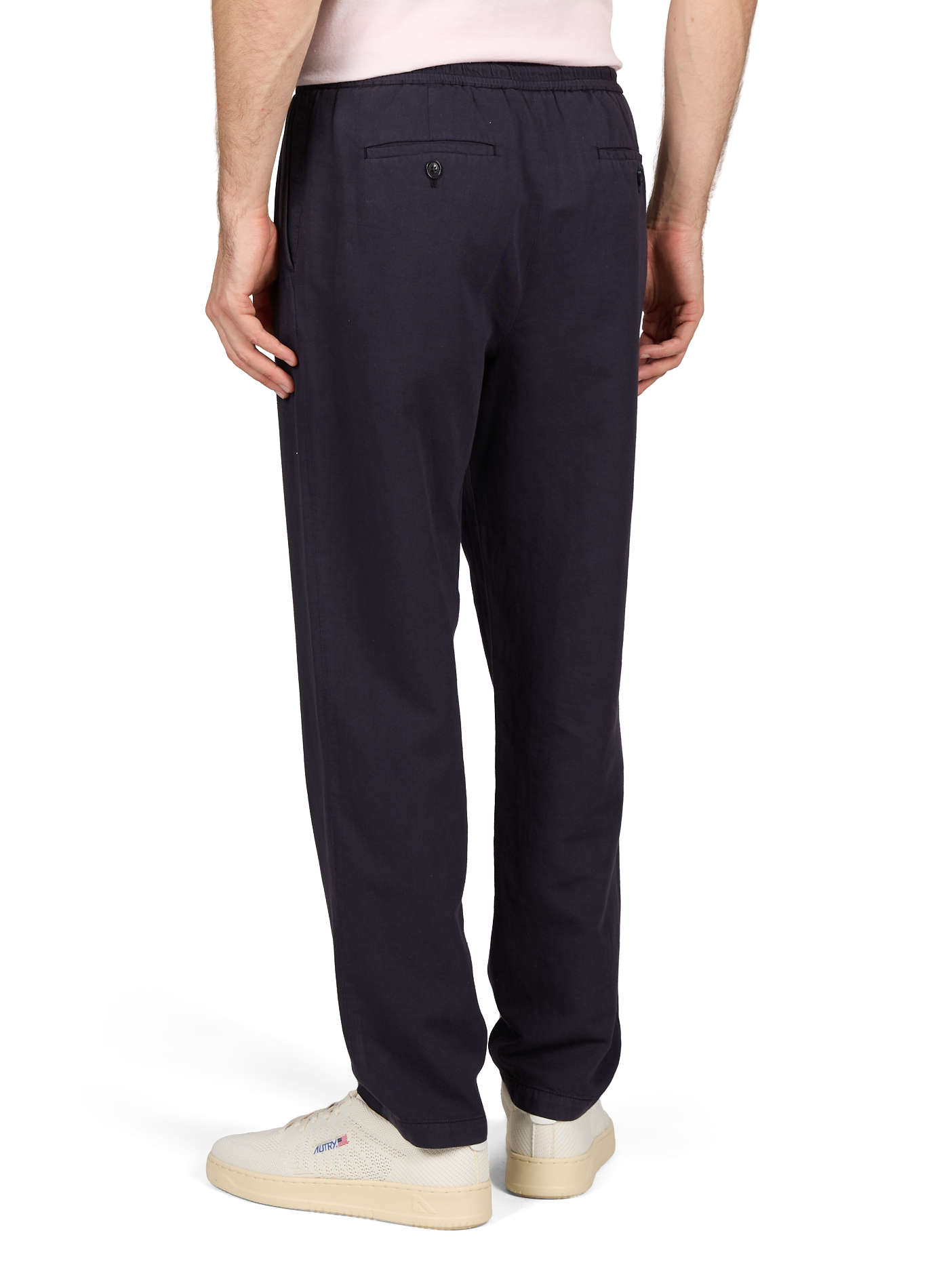 Pantalón ancho de algodón y lino mezclados Azul