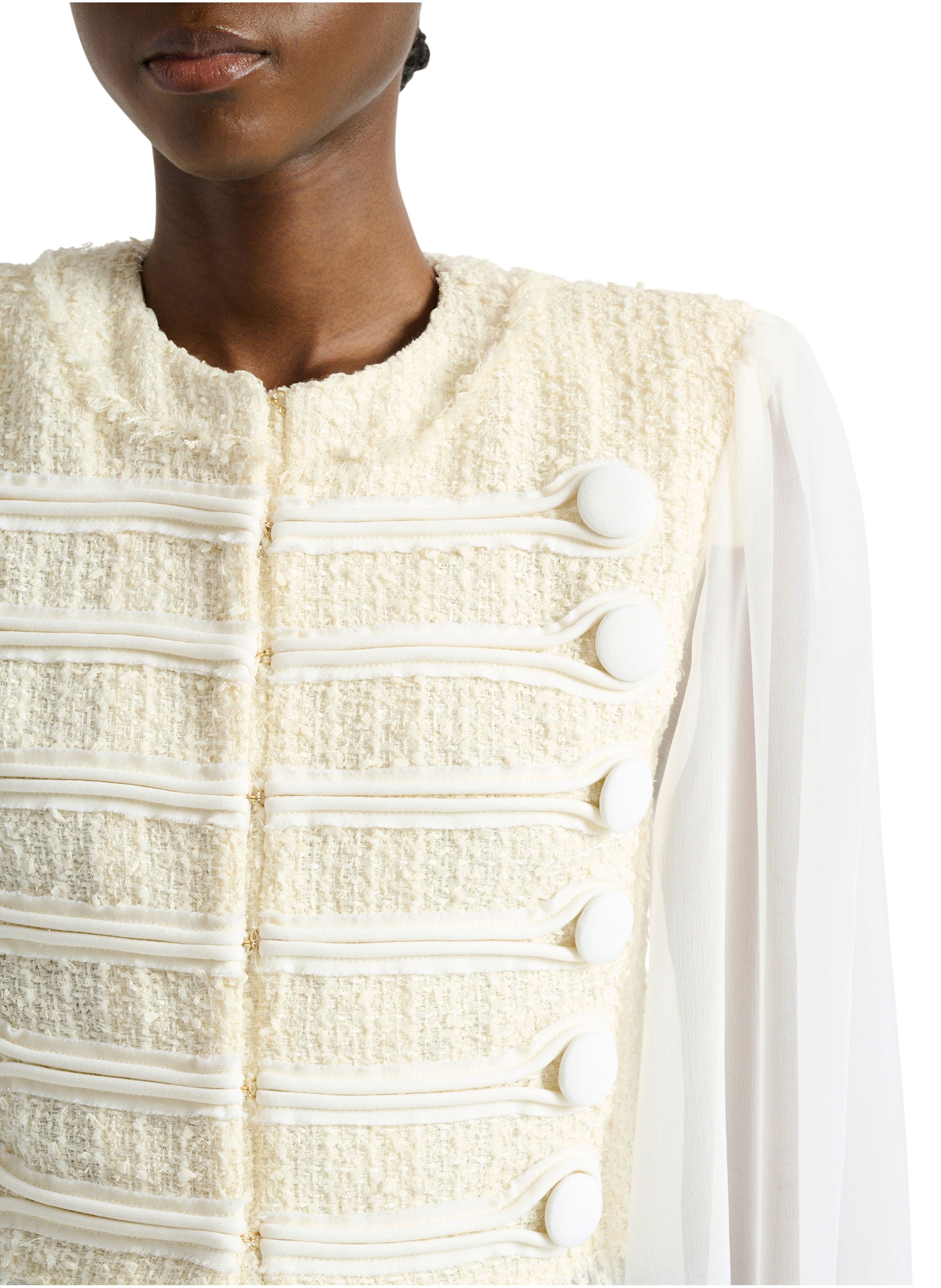 Spencer à brandebourgs en tweed et mousseline BALMAIN Blanc