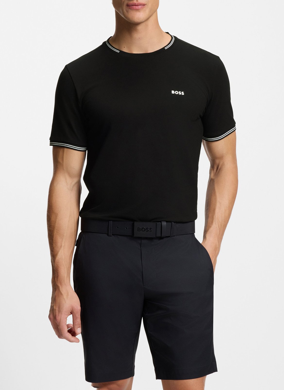 Tee-shirt col rond en coton mélangé BOSS Noir