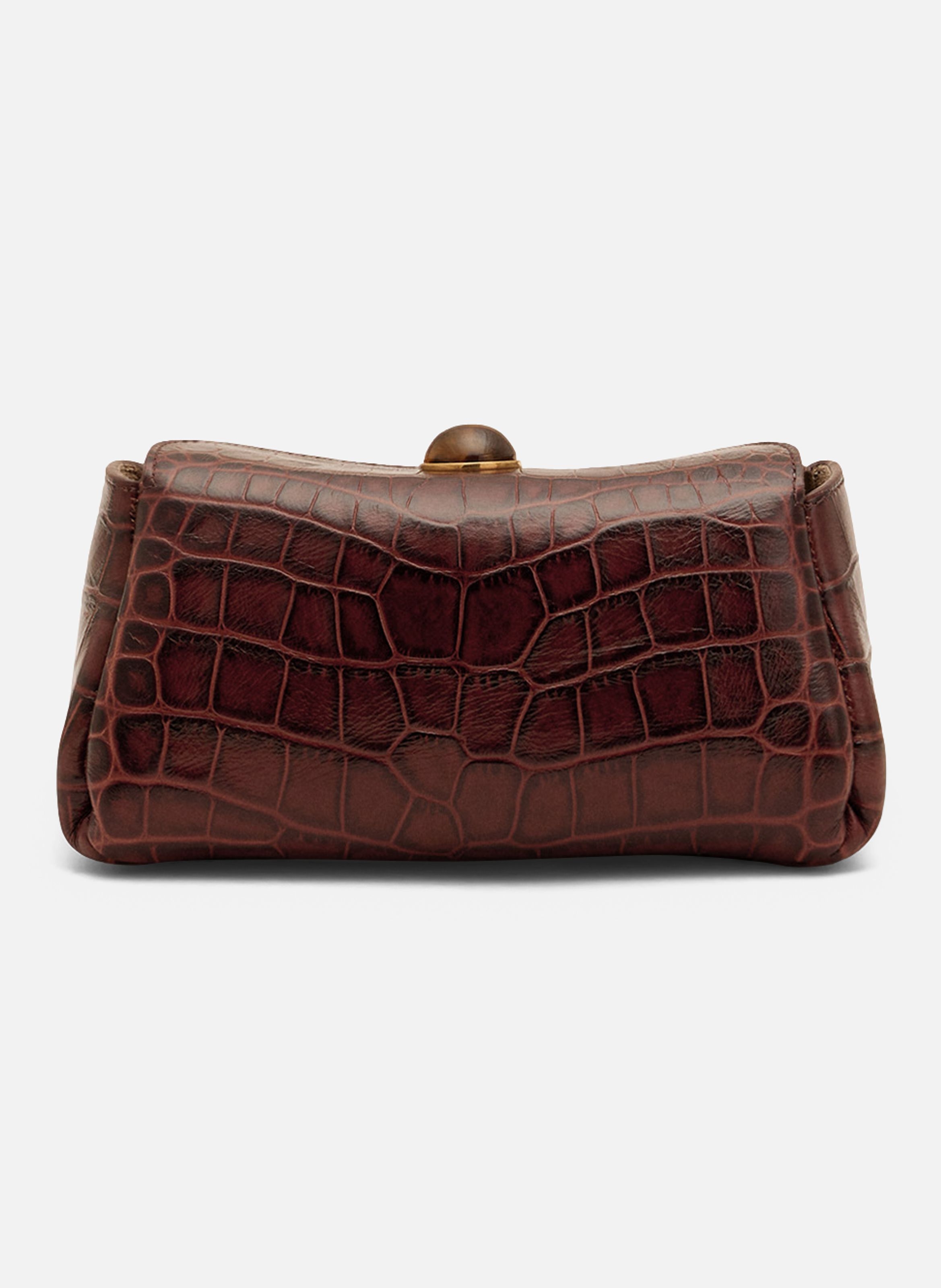 Mini sac carrousel unisexe en cuir de veau embossé crocodile AMI PARIS Marron