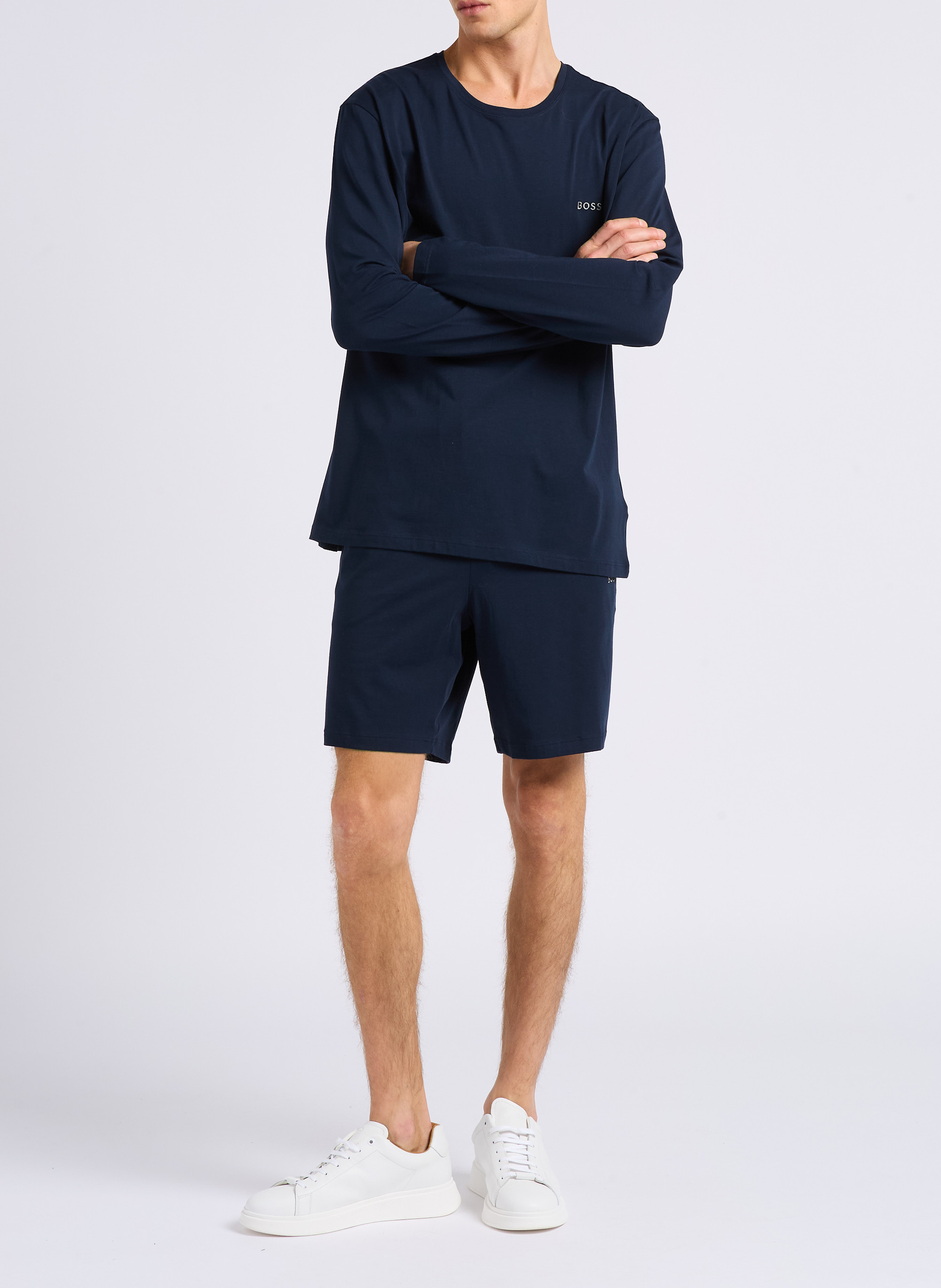 Tee-shirt à manches longues avec logo brodé en coton BOSS Bleu