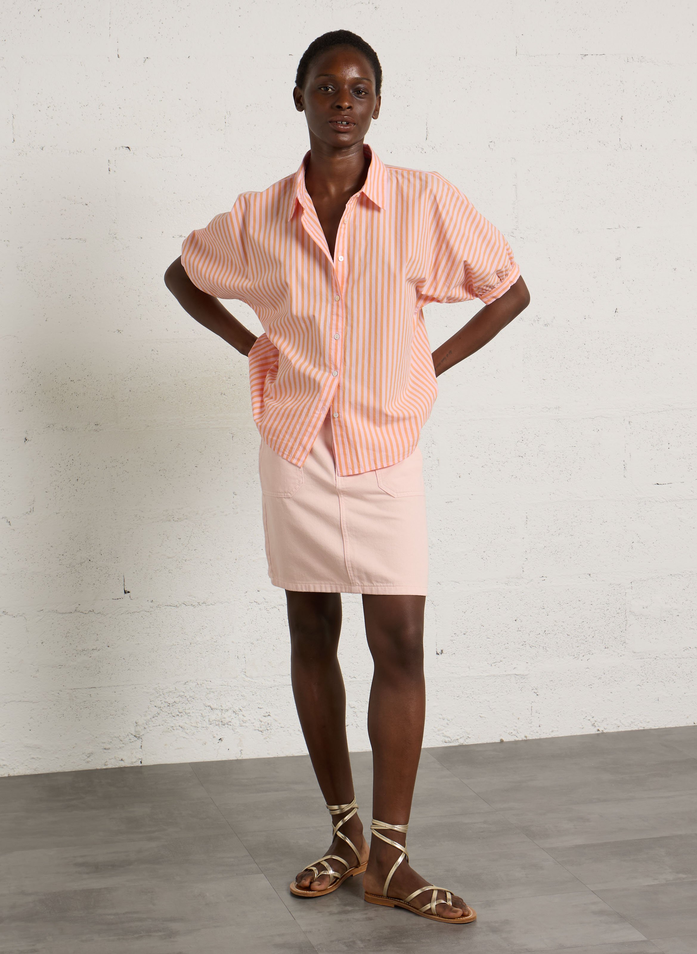 Chemise oversize col classique en coton rayé domenico MAISON 123 Orange
