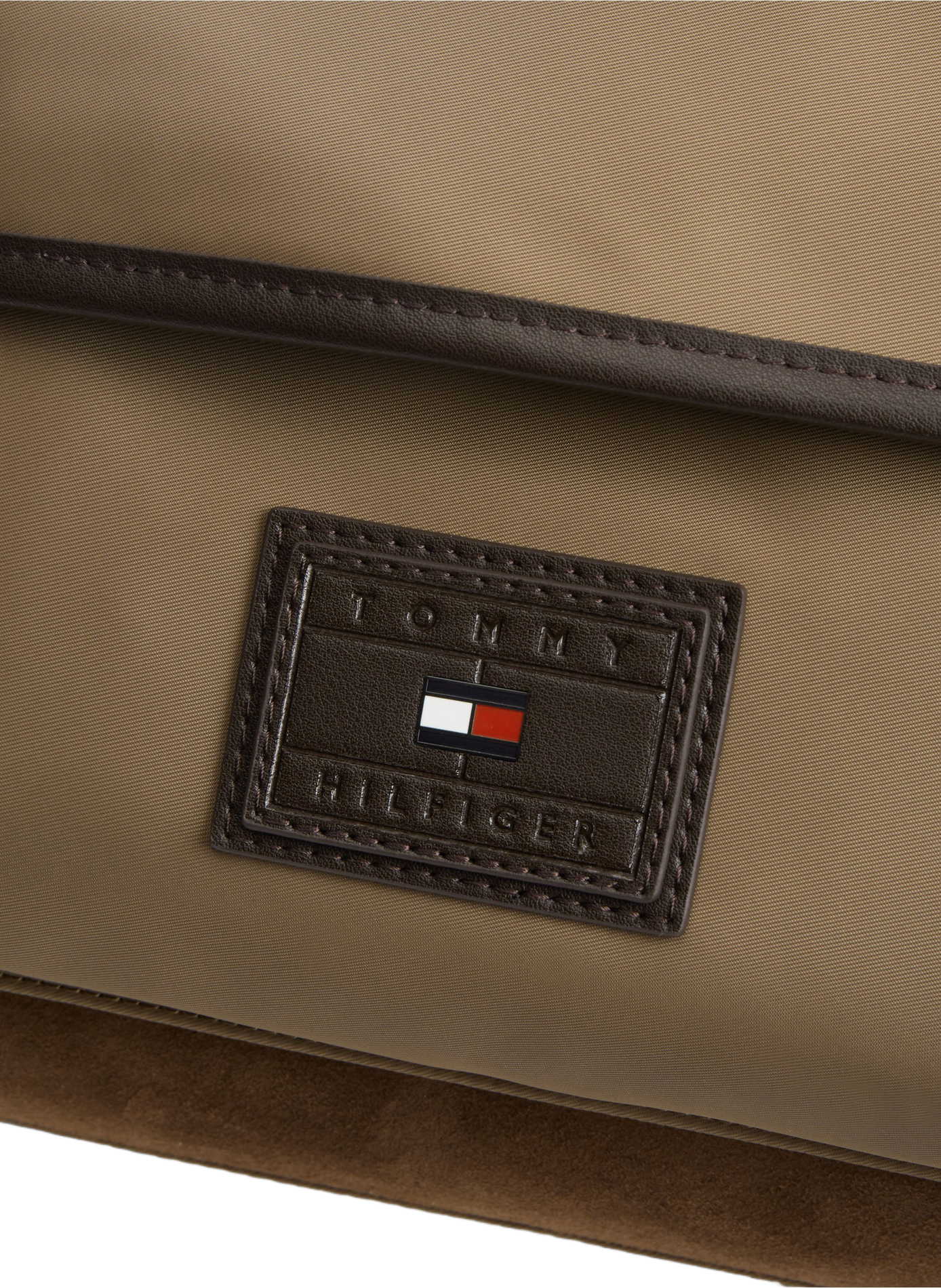 Besace unie à patch logo en cuir mélangé TOMMY HILFIGER Beige