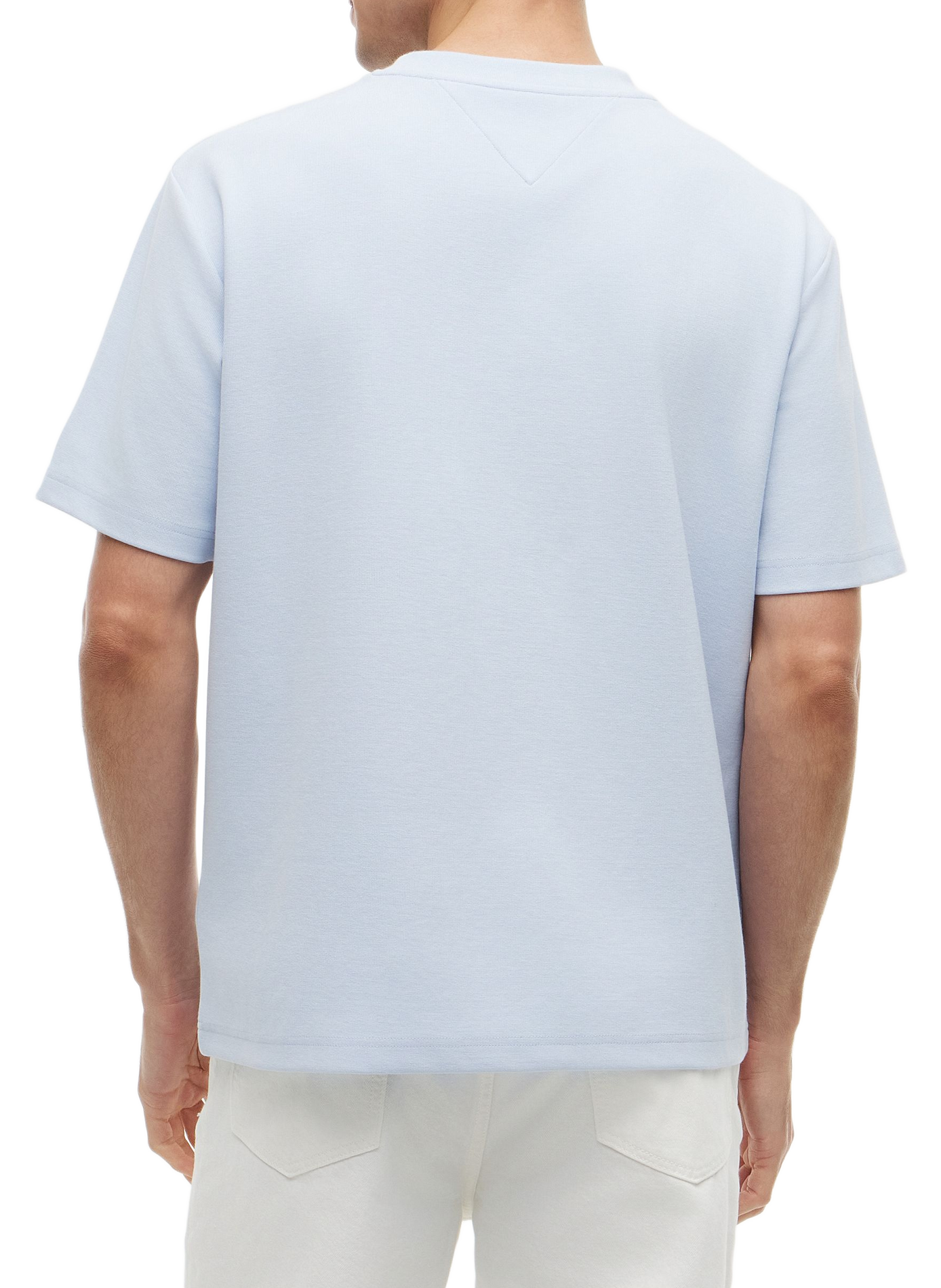 T-shirt uni à logo brodé en coton mélangé TOMMY HILFIGER Bleu