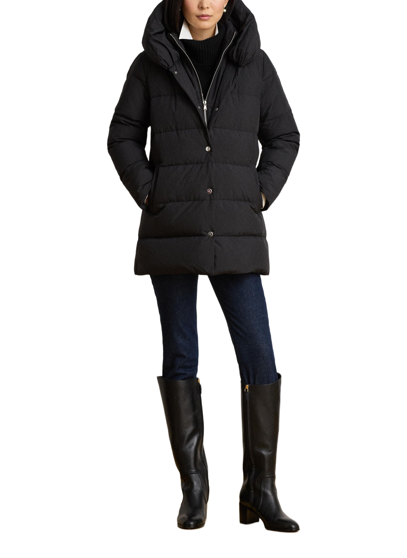 Long quilted hooded puffer coat LAUREN Black