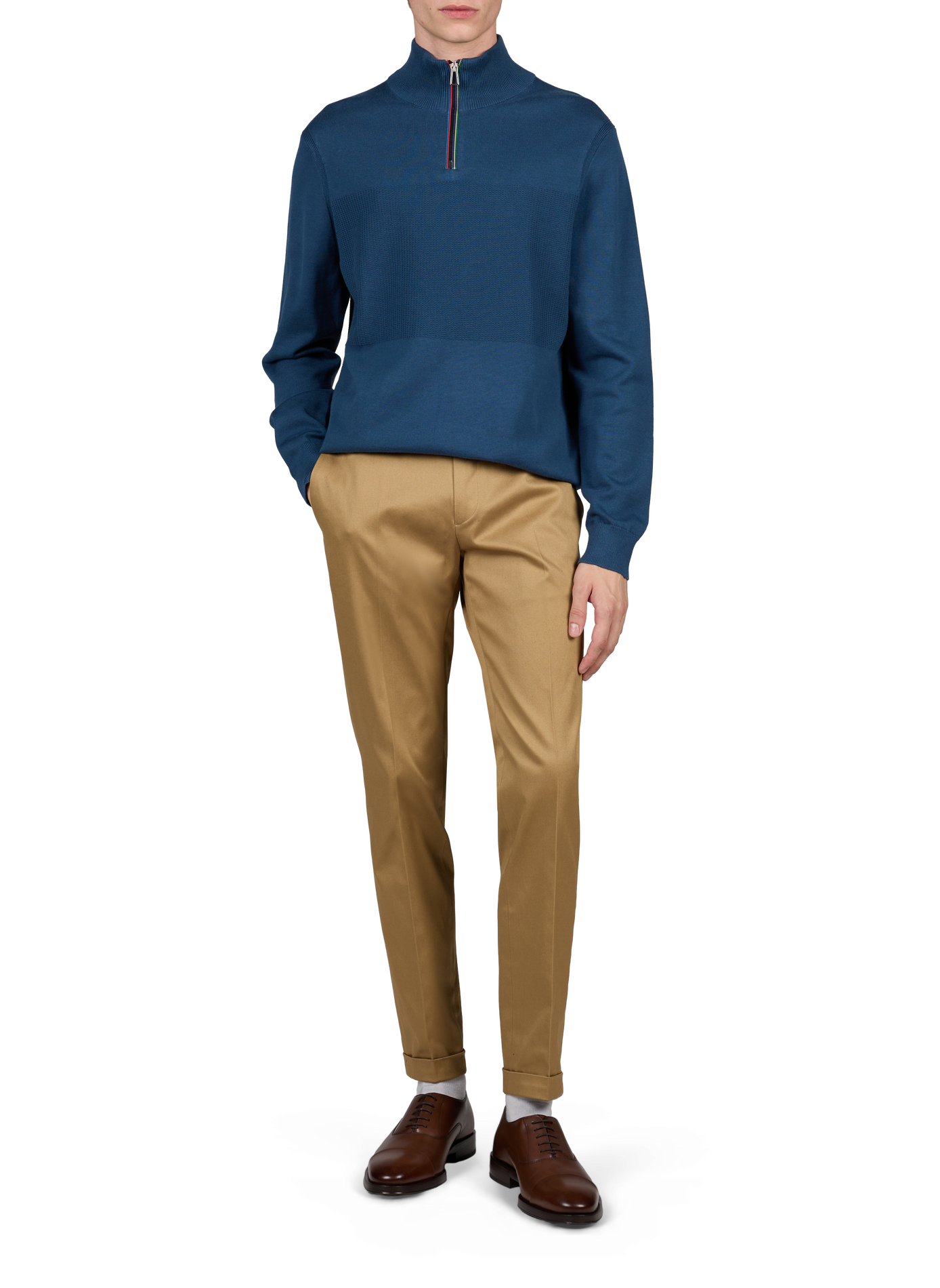 Pull col montant zippé en coton PAUL SMITH Bleu