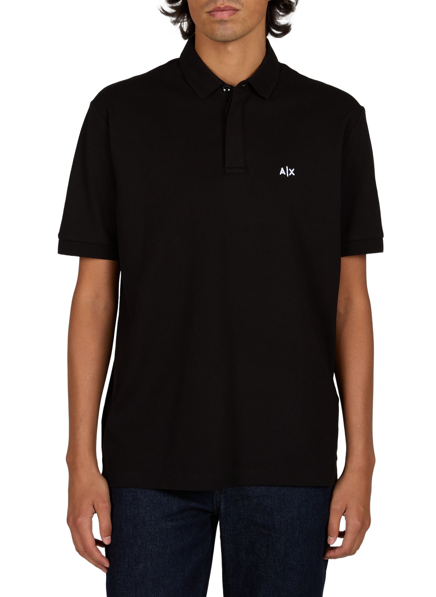 Rechte polo met geborduurd logo in gemengd katoen ARMANI EXCHANGE Zwart