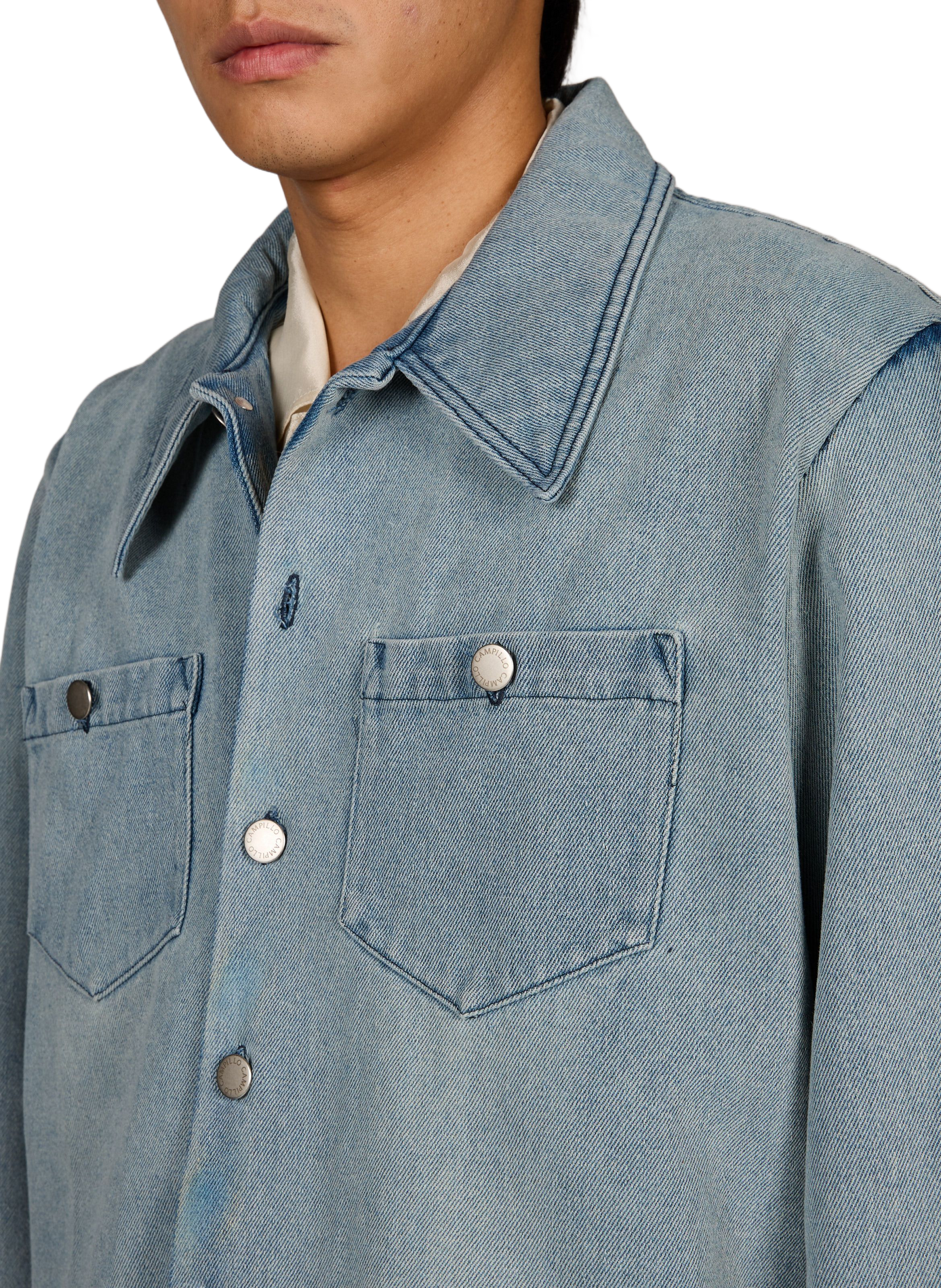 Ruedo long straight classic collar cotton jacket CAMPILLO Blue