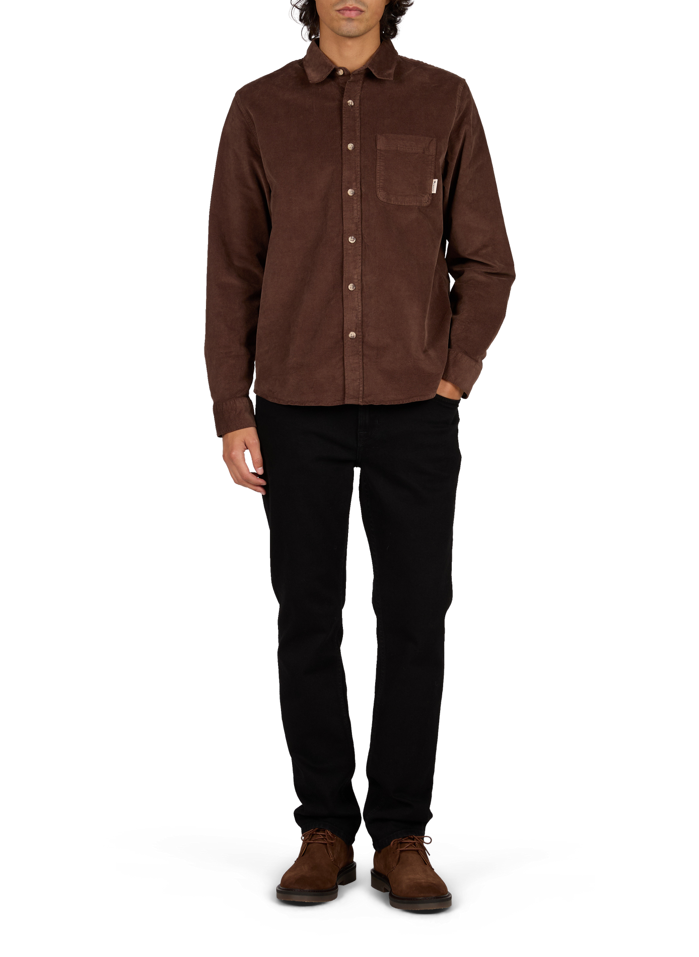 Chemise droite en velours unie FAGUO Marron