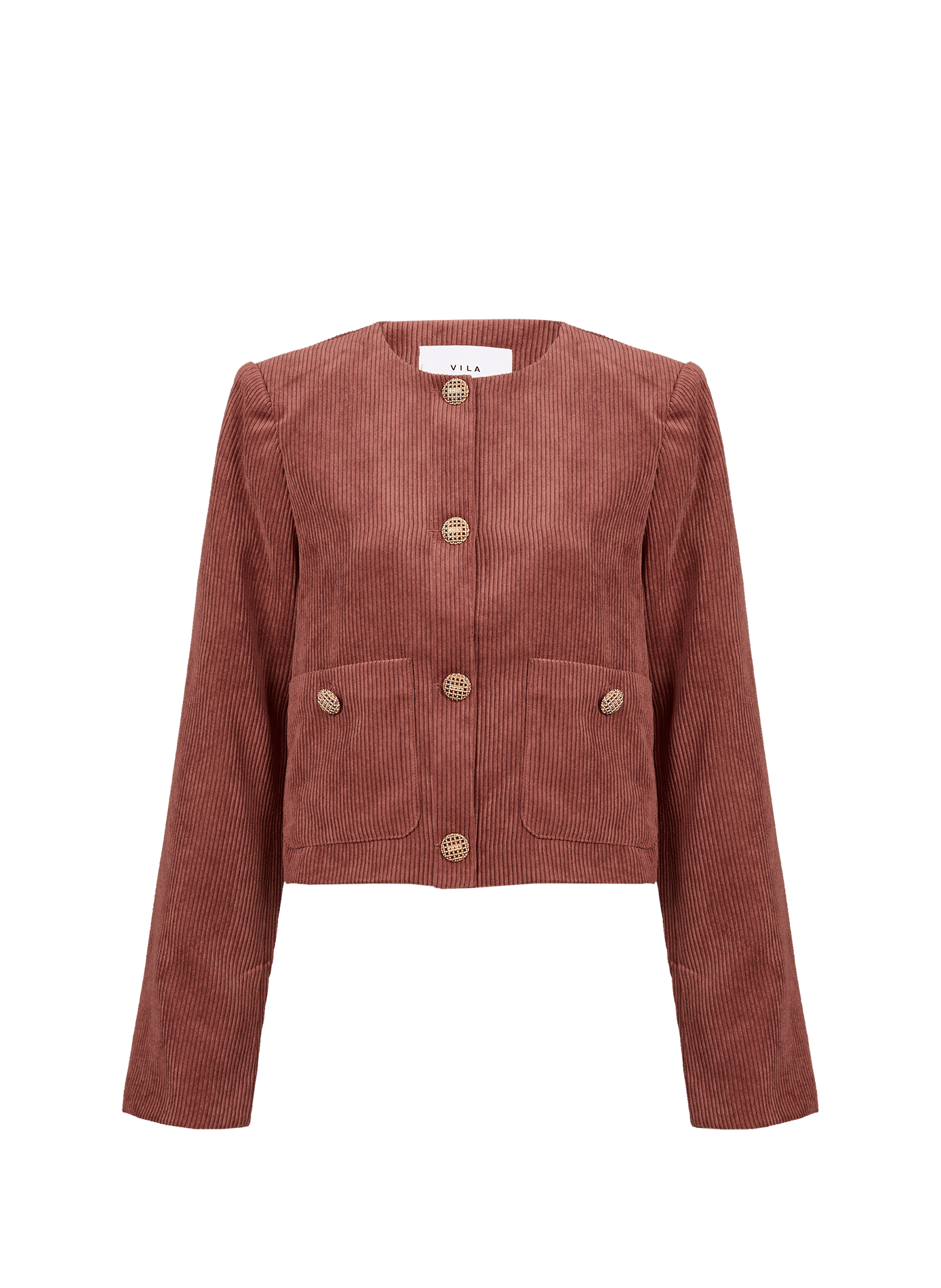 Gerade geschnittene Jacke mit Rundhalsausschnitt aus Cord VILA Beige
