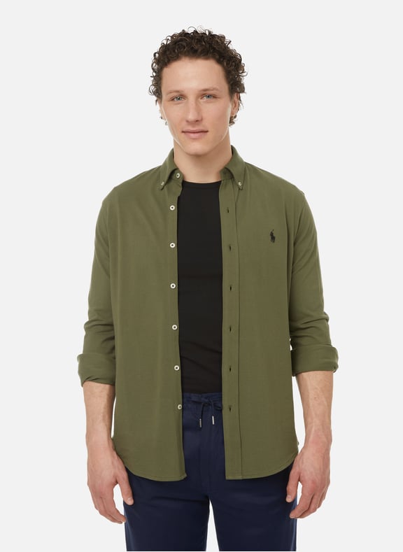 Green Straight cotton piqu knit sport shirt