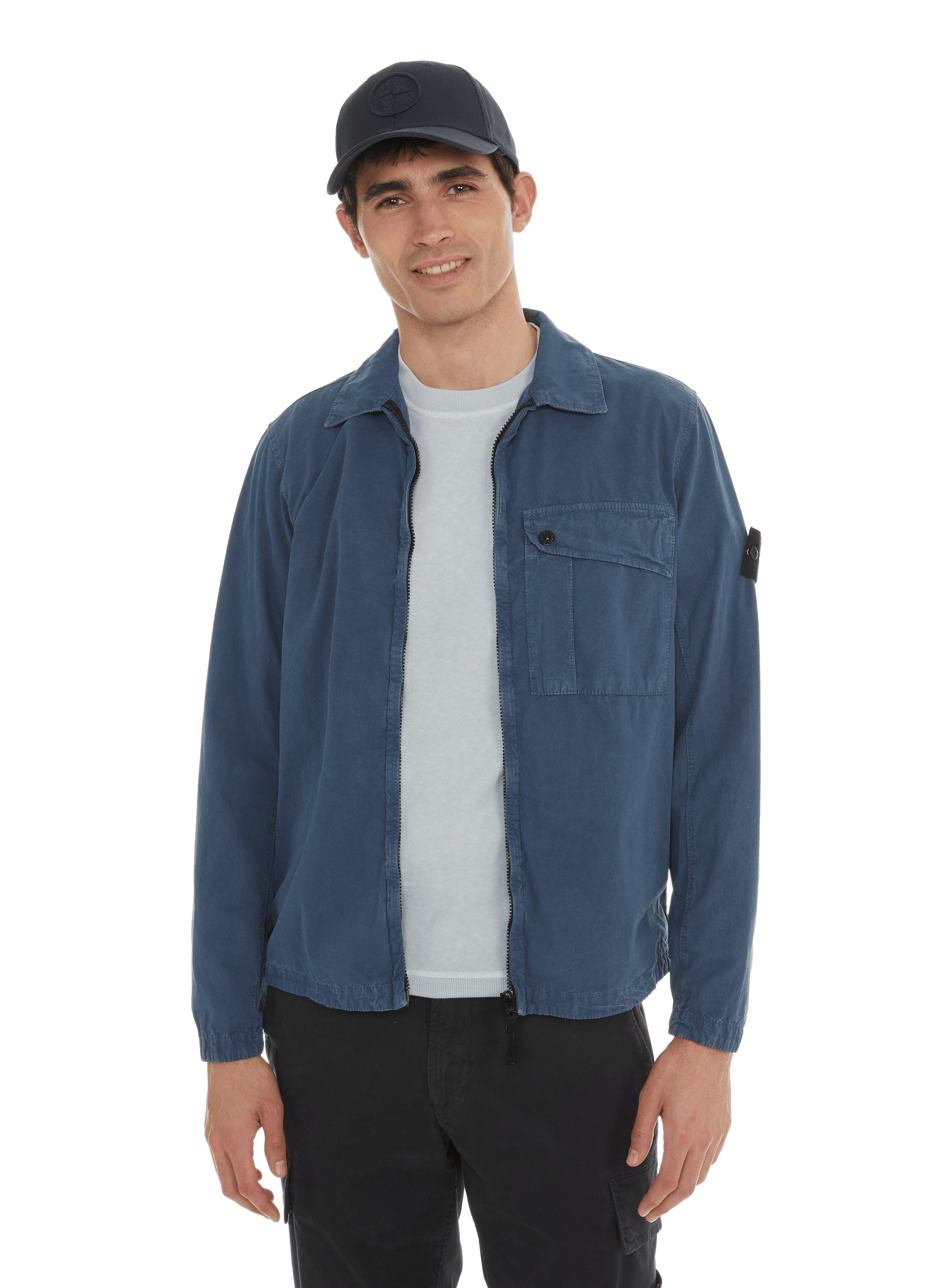 T-shirt Homme Stone Island Bleu - Taille L, Coton, Bon état