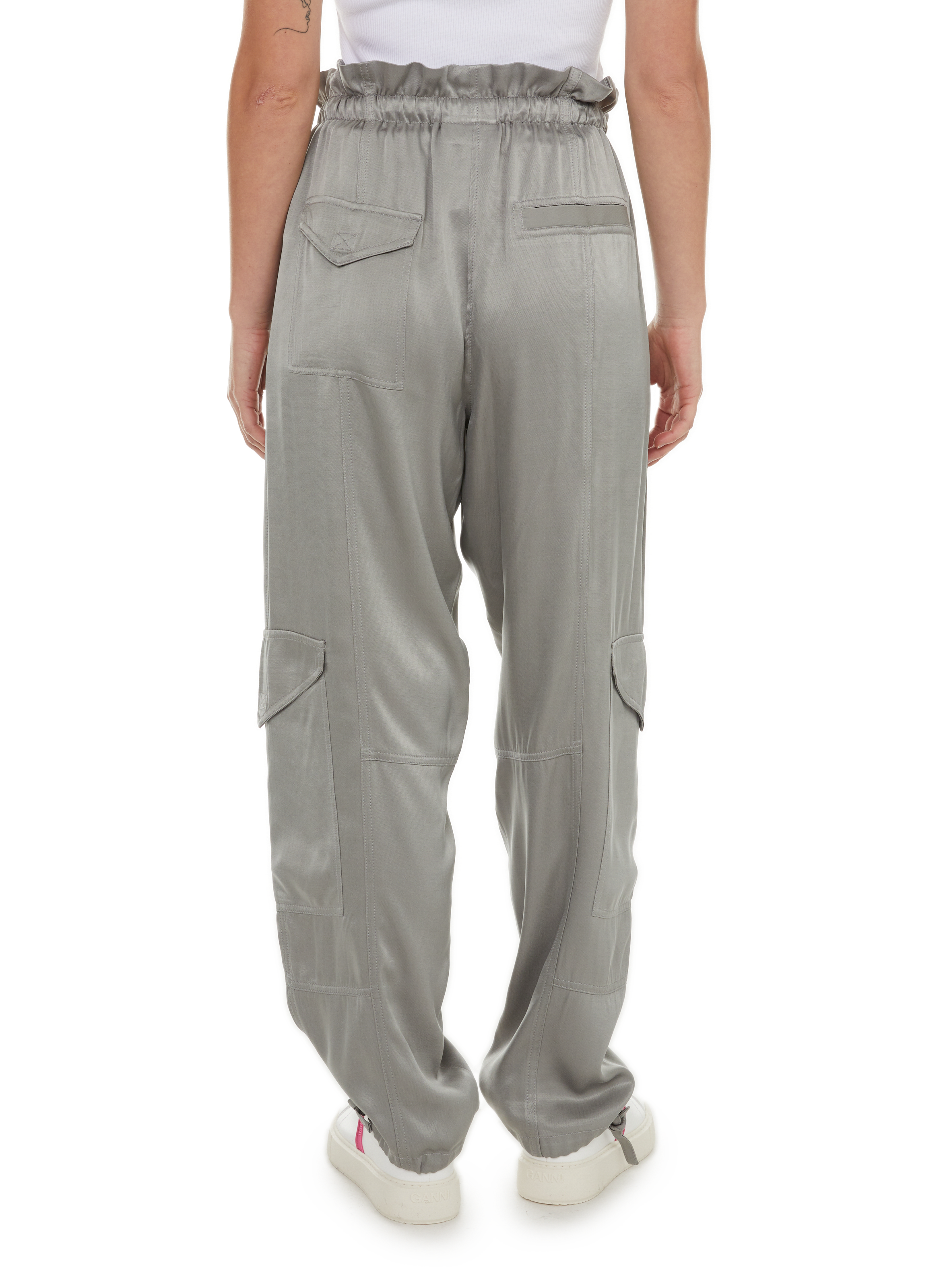 Pantalon cargo satiné  GANNI Gris