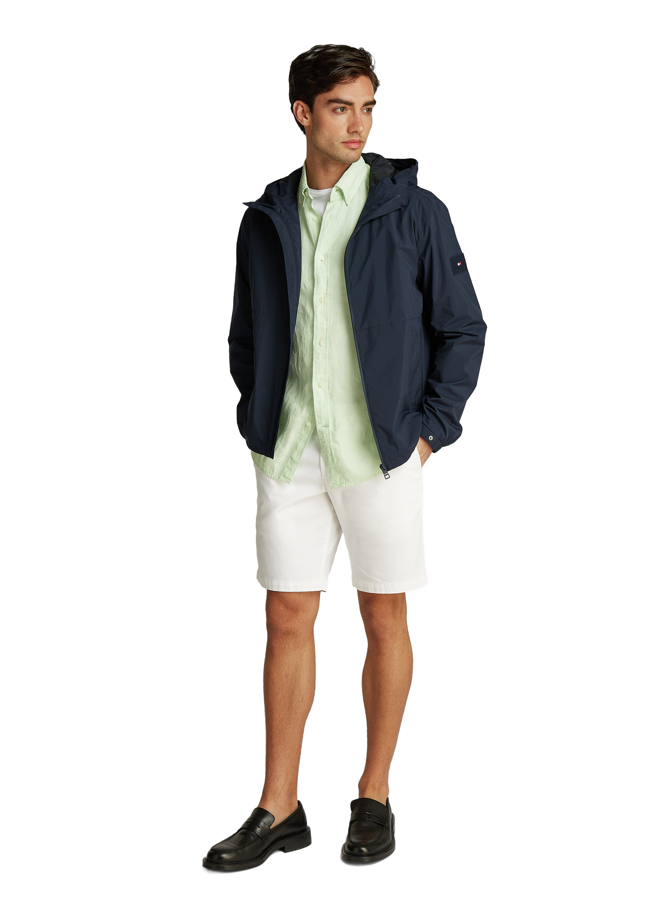 Hooded jacket with logo patch Blue