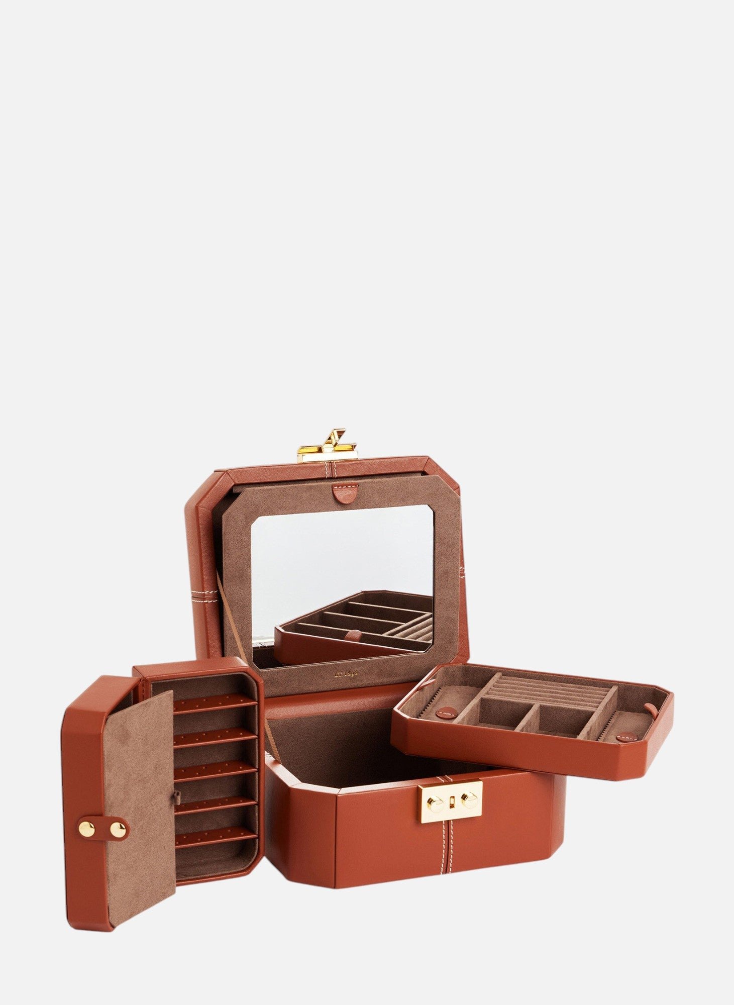 Petite boîte à bijoux fermoir t en cuir LE TANNEUR Marron